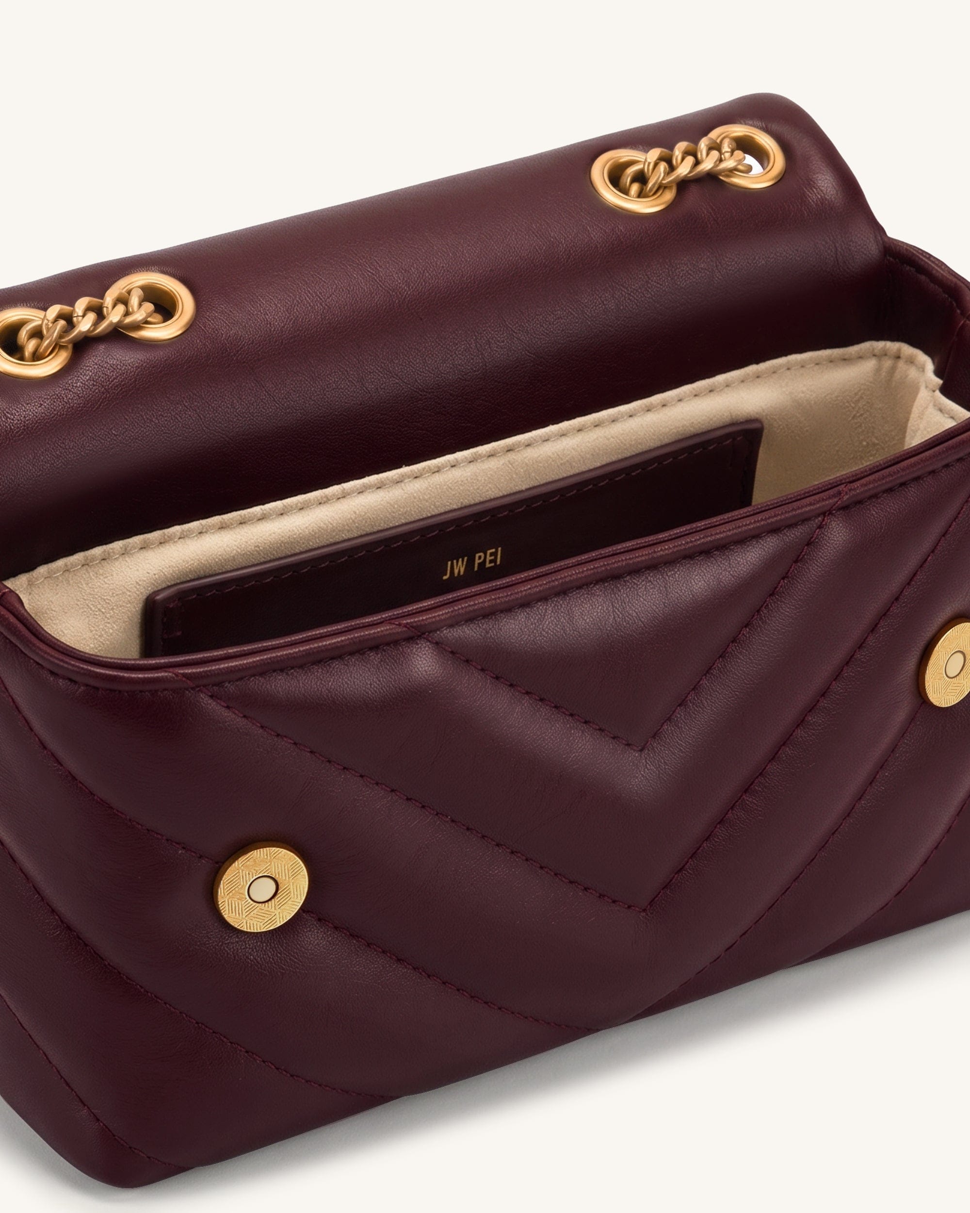 JW PEI Riley Dachshund Quilted Flap Shoulder Bag Deep Burgundy