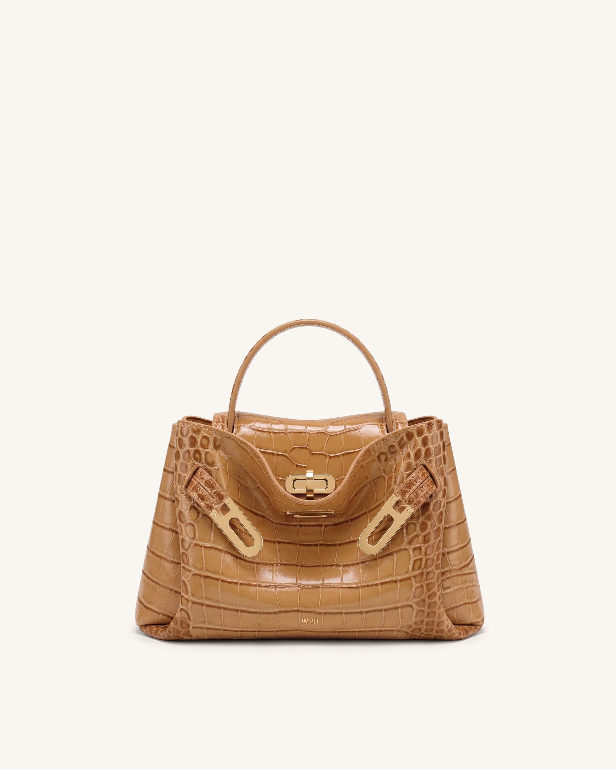 JW PEI Rhea Small Double Buckle Shoulder Bag Light Brown Croc