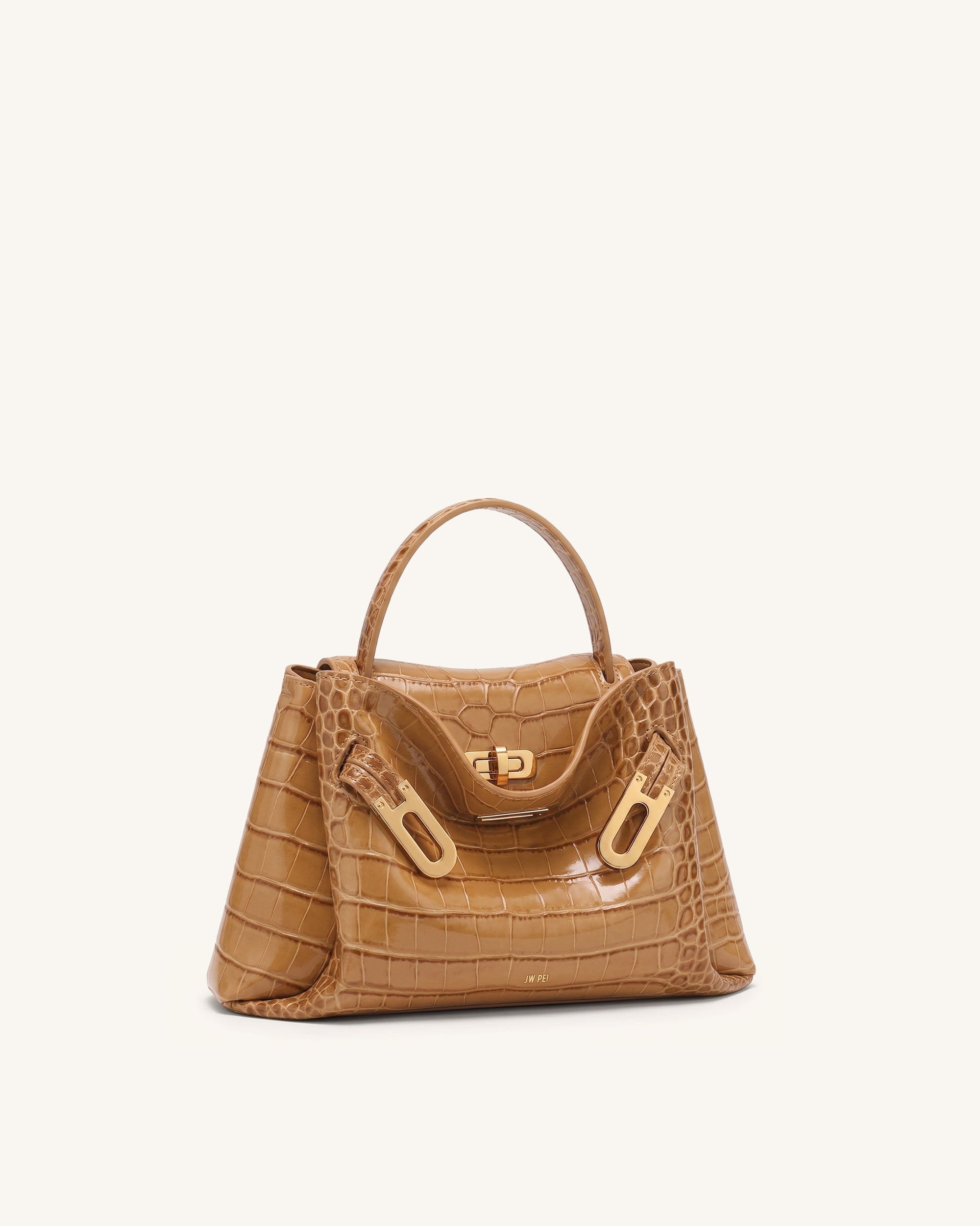 JW PEI Rhea Small Double Buckle Shoulder Bag Light Brown Croc