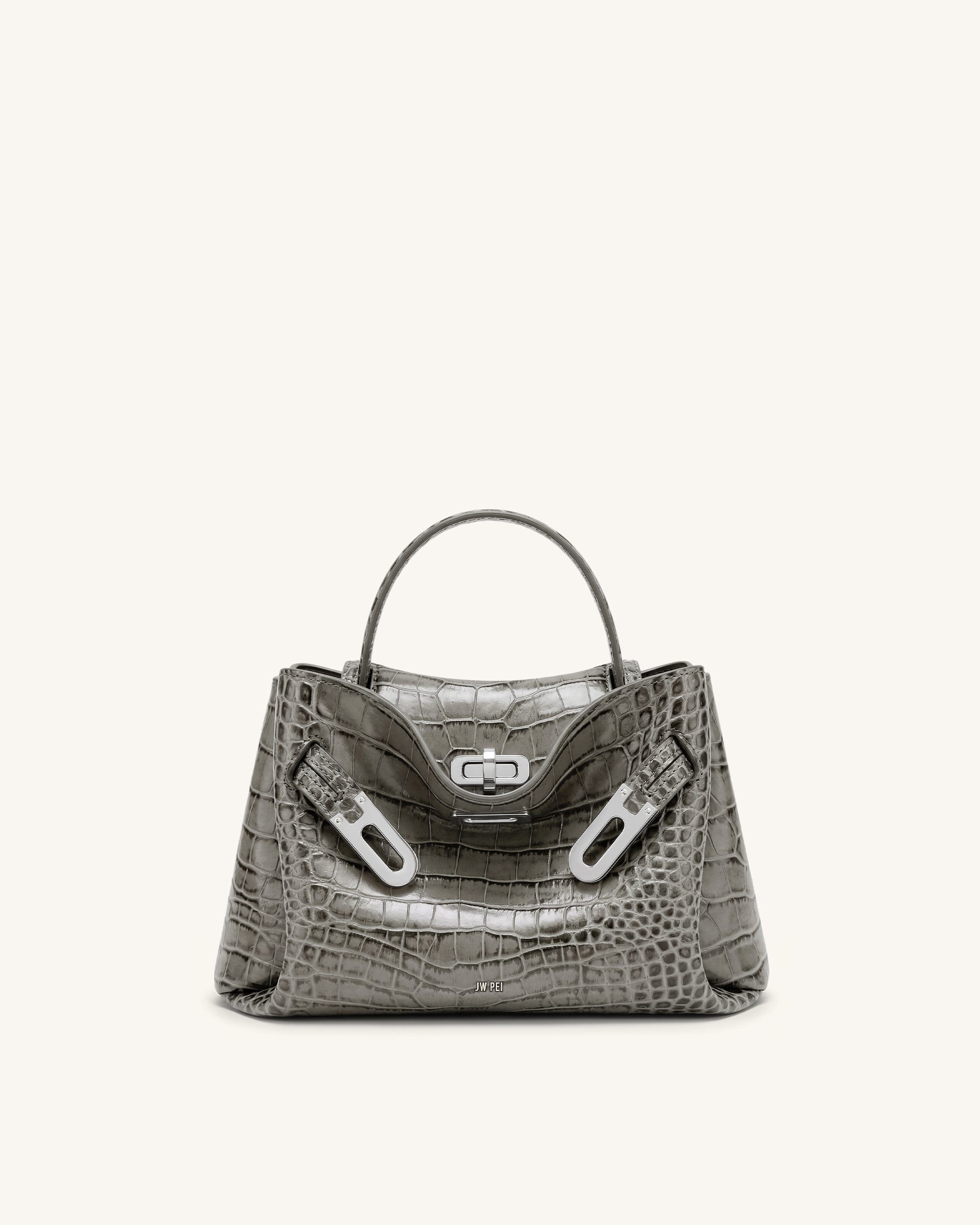 JW PEI Rhea Small Double Buckle Shoulder Bag Light Brown Croc