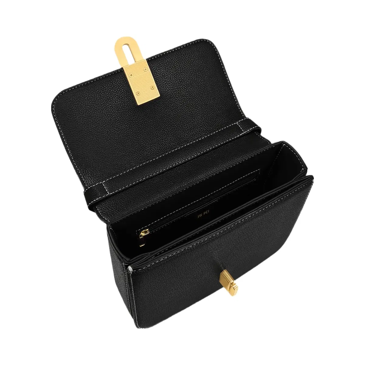 JW PEI Evania Lock Pebbled Shoulder Bag Black