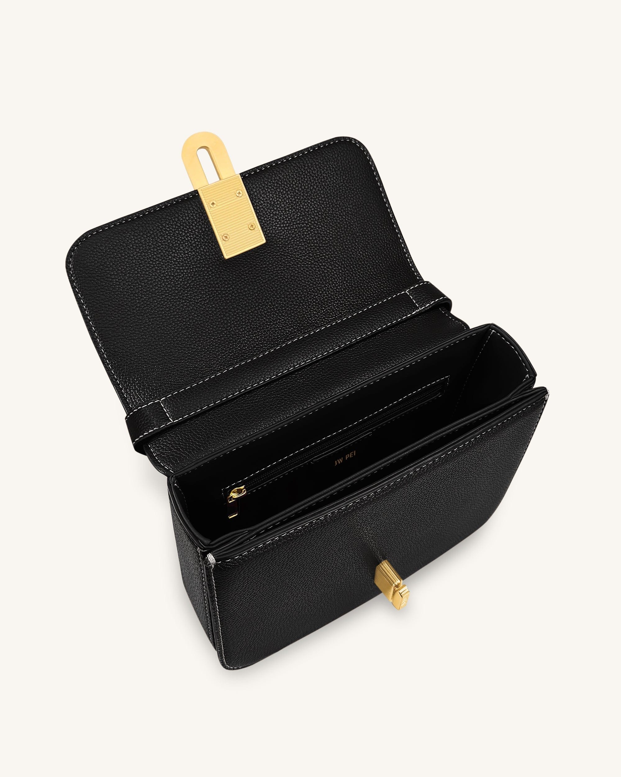 JW PEI Evania Lock Pebbled Shoulder Bag Black