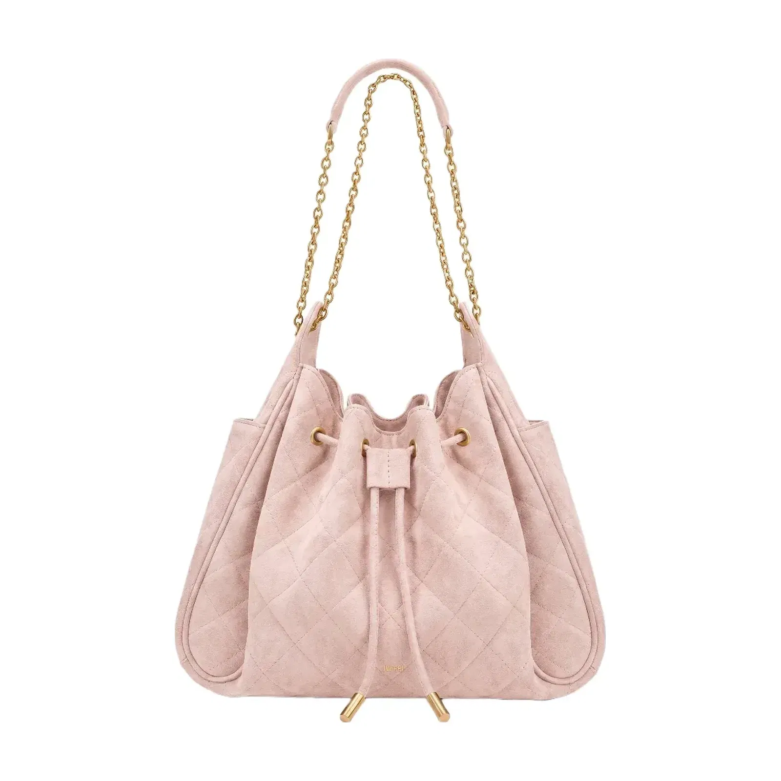 JW PEI Rowan Faux Suede Quilted Chain Bucket Bag Pink