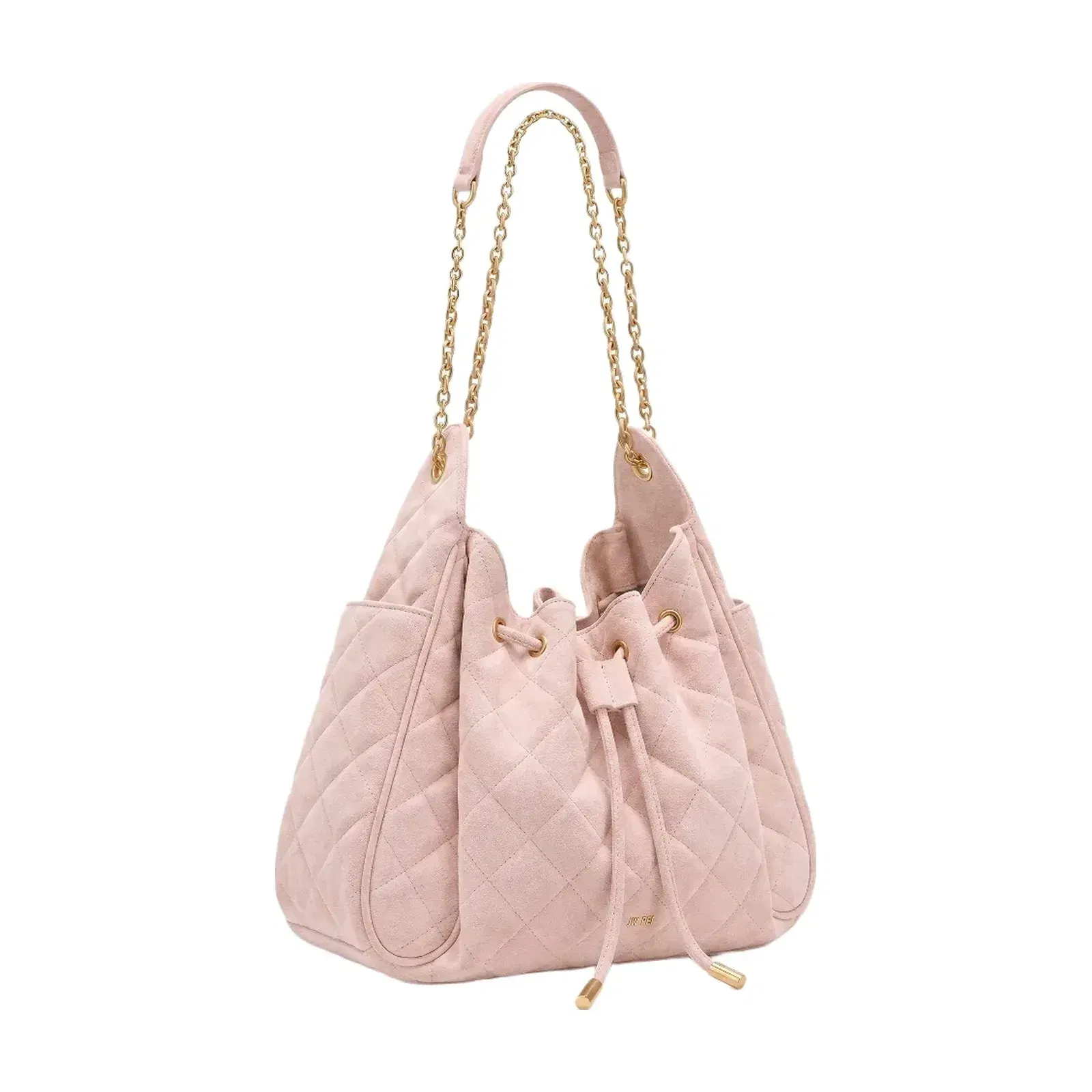 JW PEI Rowan Faux Suede Quilted Chain Bucket Bag Pink