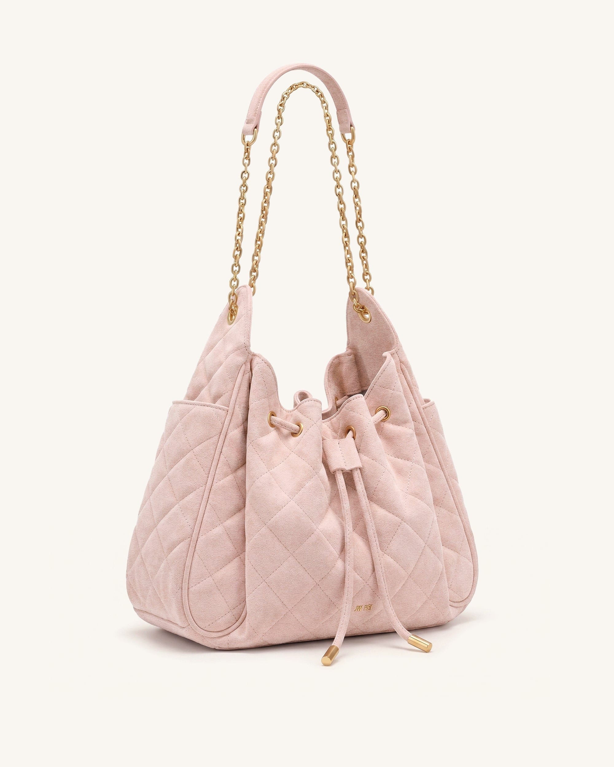 JW PEI Rowan Faux Suede Quilted Chain Bucket Bag Pink