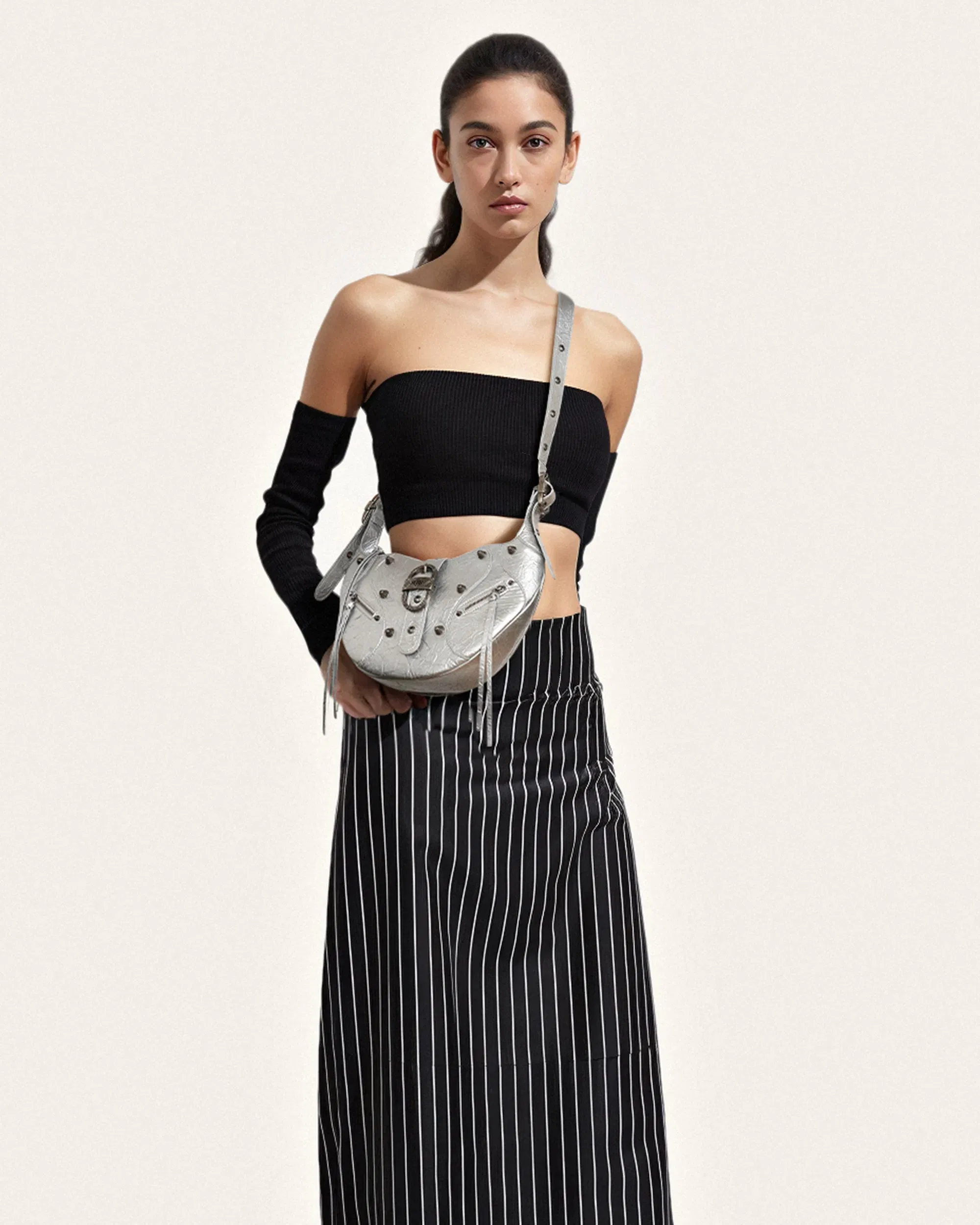 JW PEI Tessa Metallic Pleating Shoulder Bag Silver