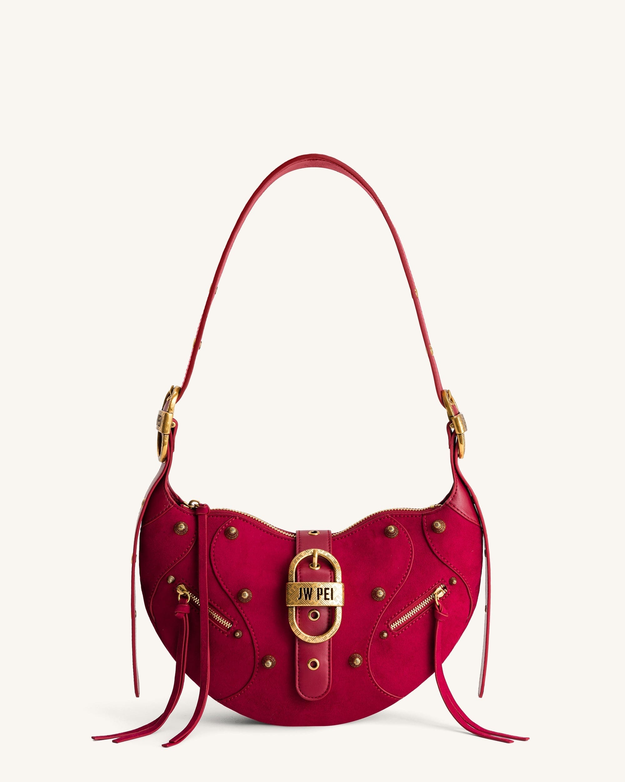 JW PEI Tessa Suede Shoulder Bag Deep Magenta