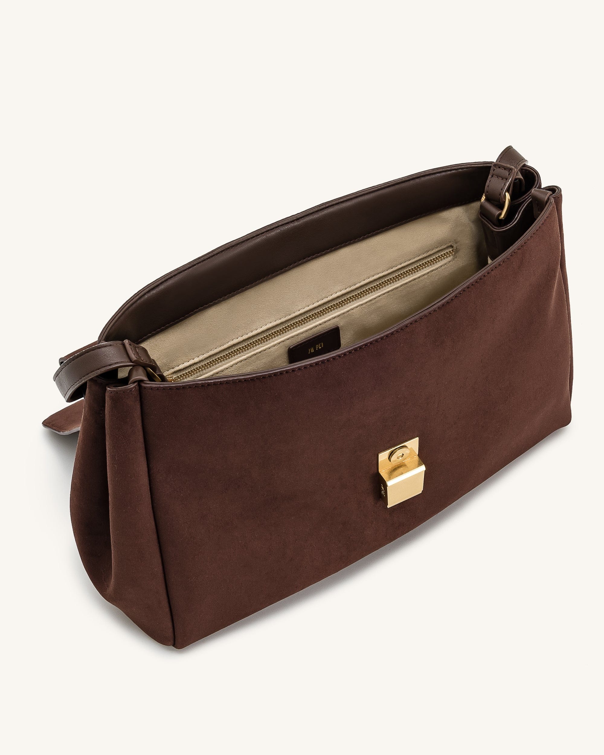 JW PEI Hilary Faux Suede Shoulder Bag Dark Brown