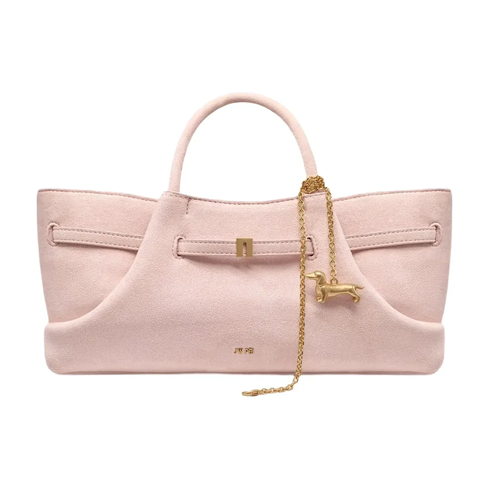 JW PEI Maeve Dachshund Metal Charm Faux Suede Tote Bag Pink
