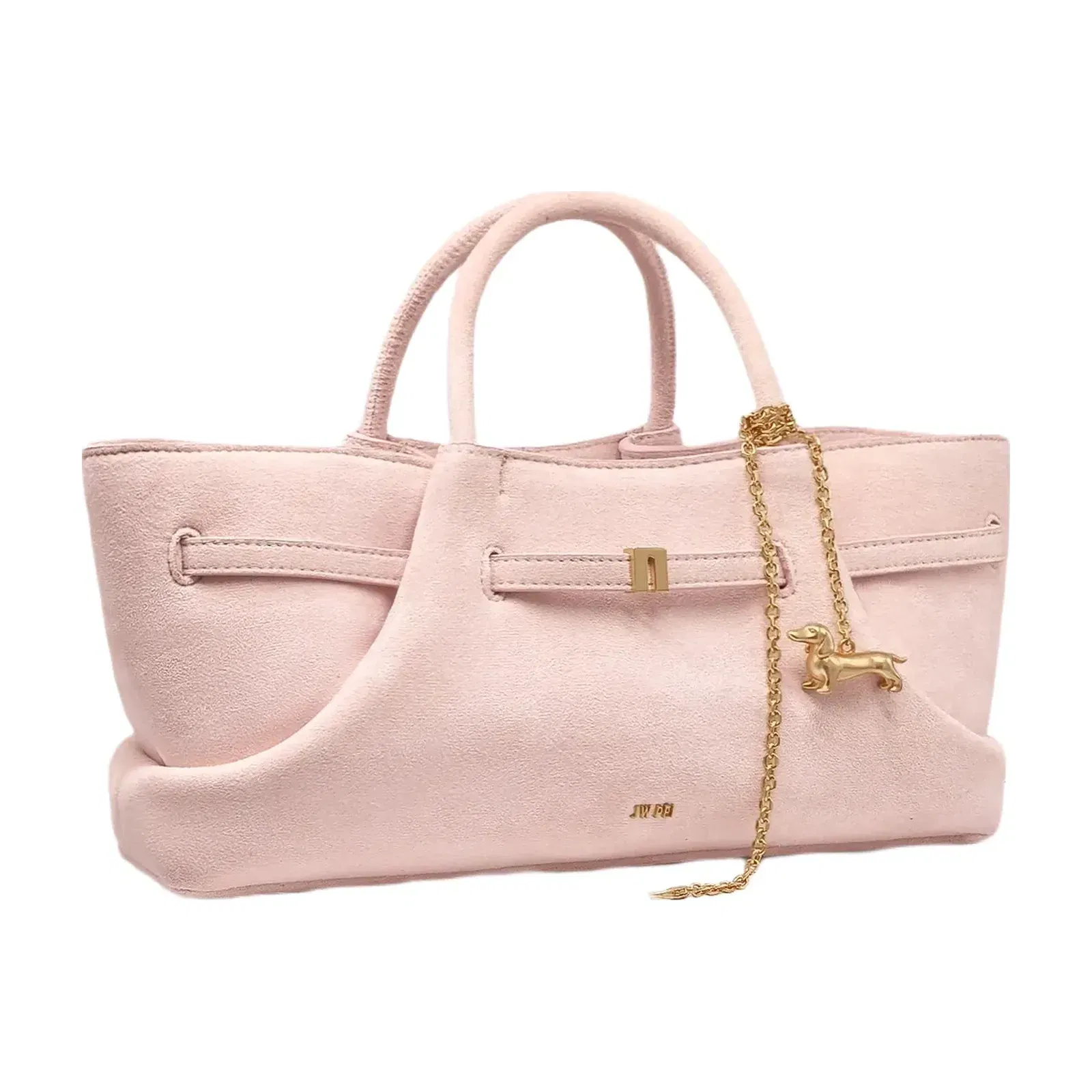 JW PEI Maeve Dachshund Metal Charm Faux Suede Tote Bag Pink
