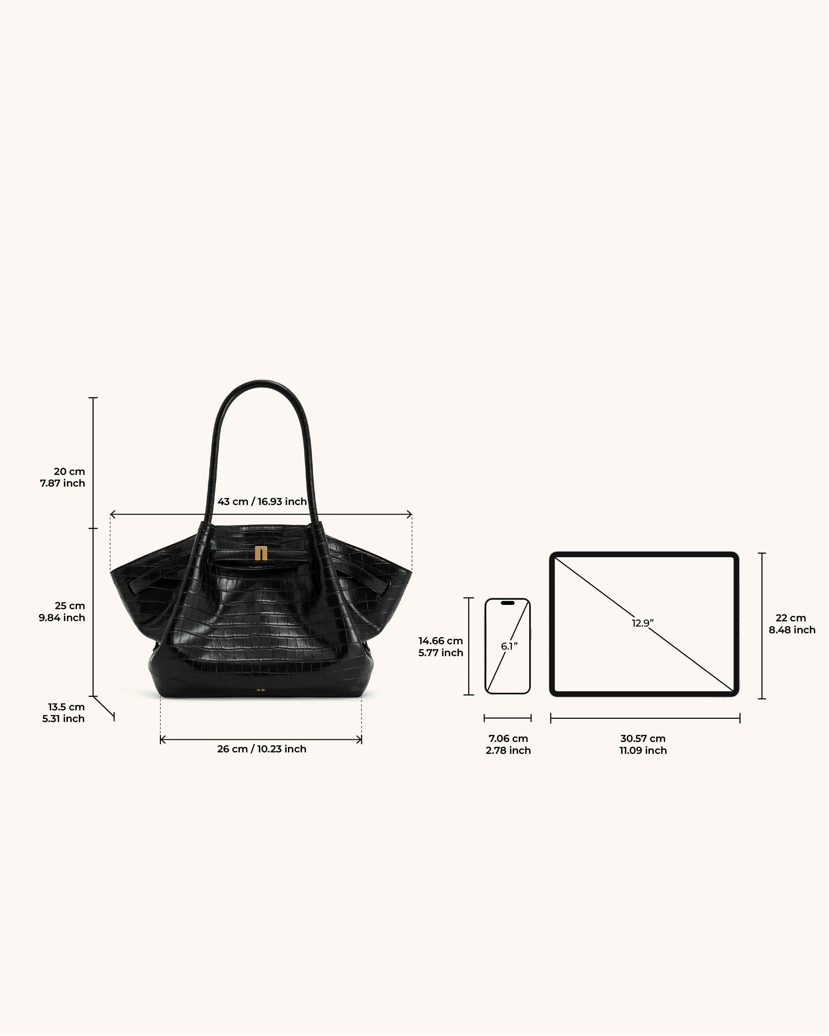 JW PEI Hana Medium Tote Bag Black Croc