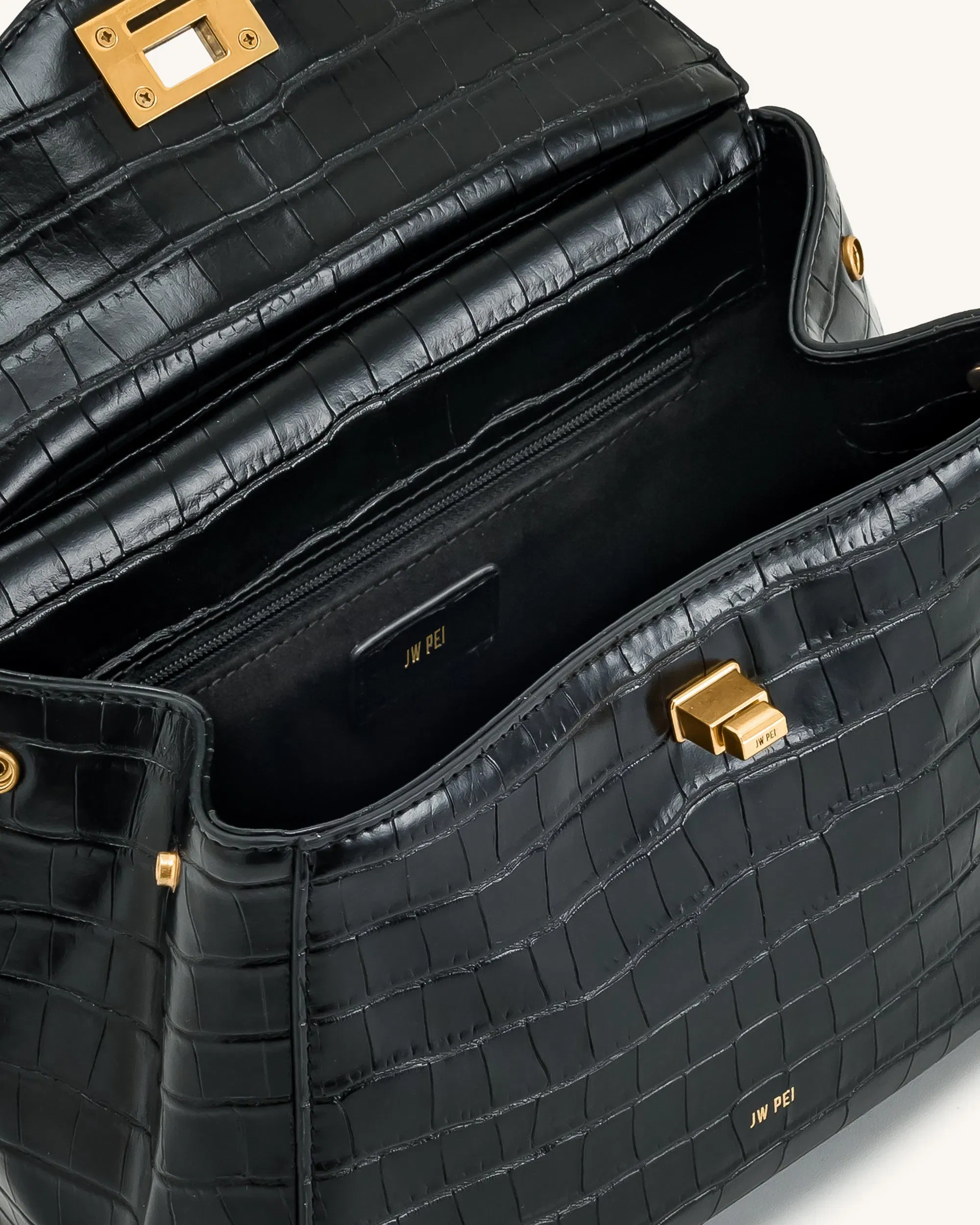 JW PEI Lucia Classic Top Handbag Black Croc