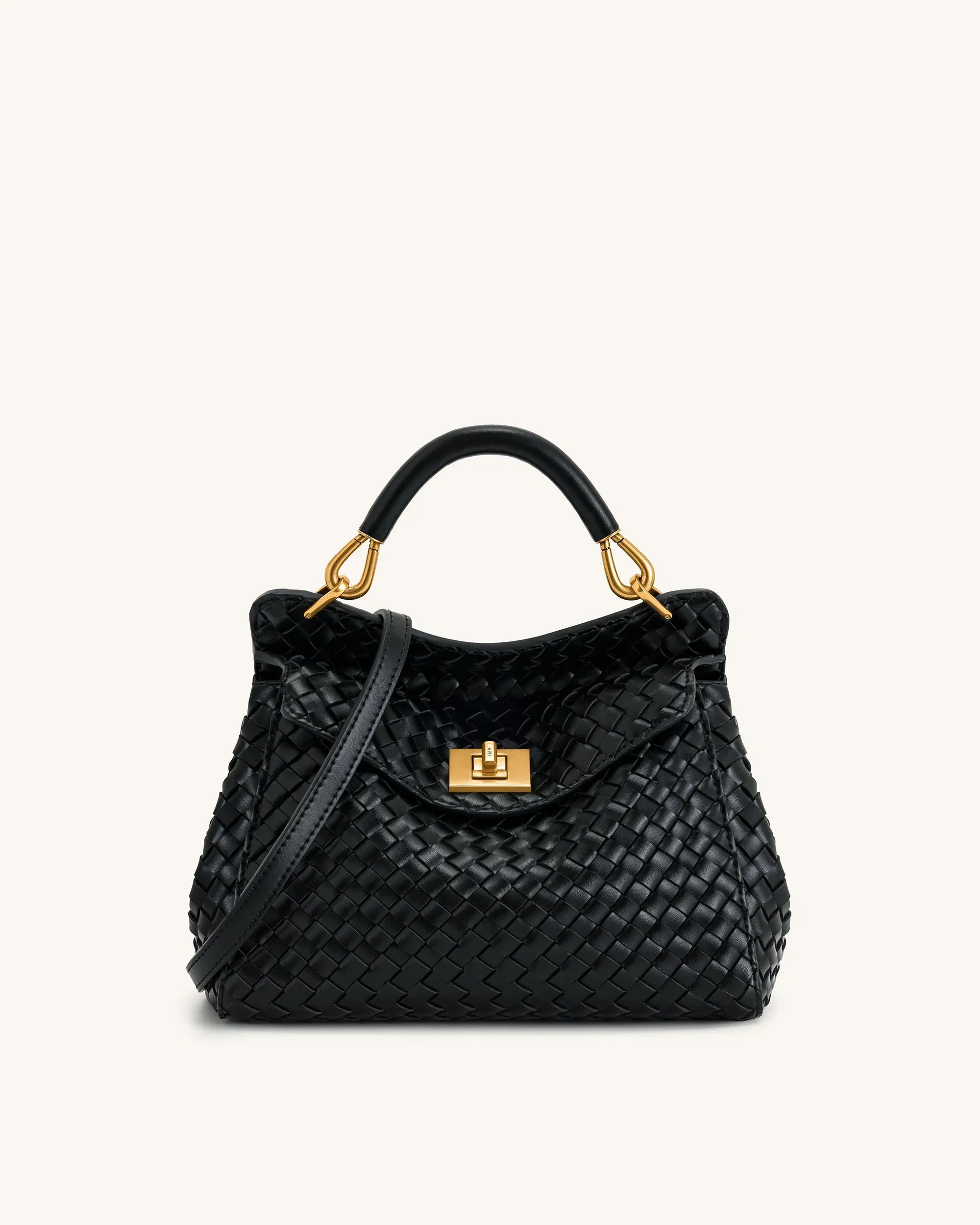 JW PEI Lucia Classic Top Handle Woven Bag Black