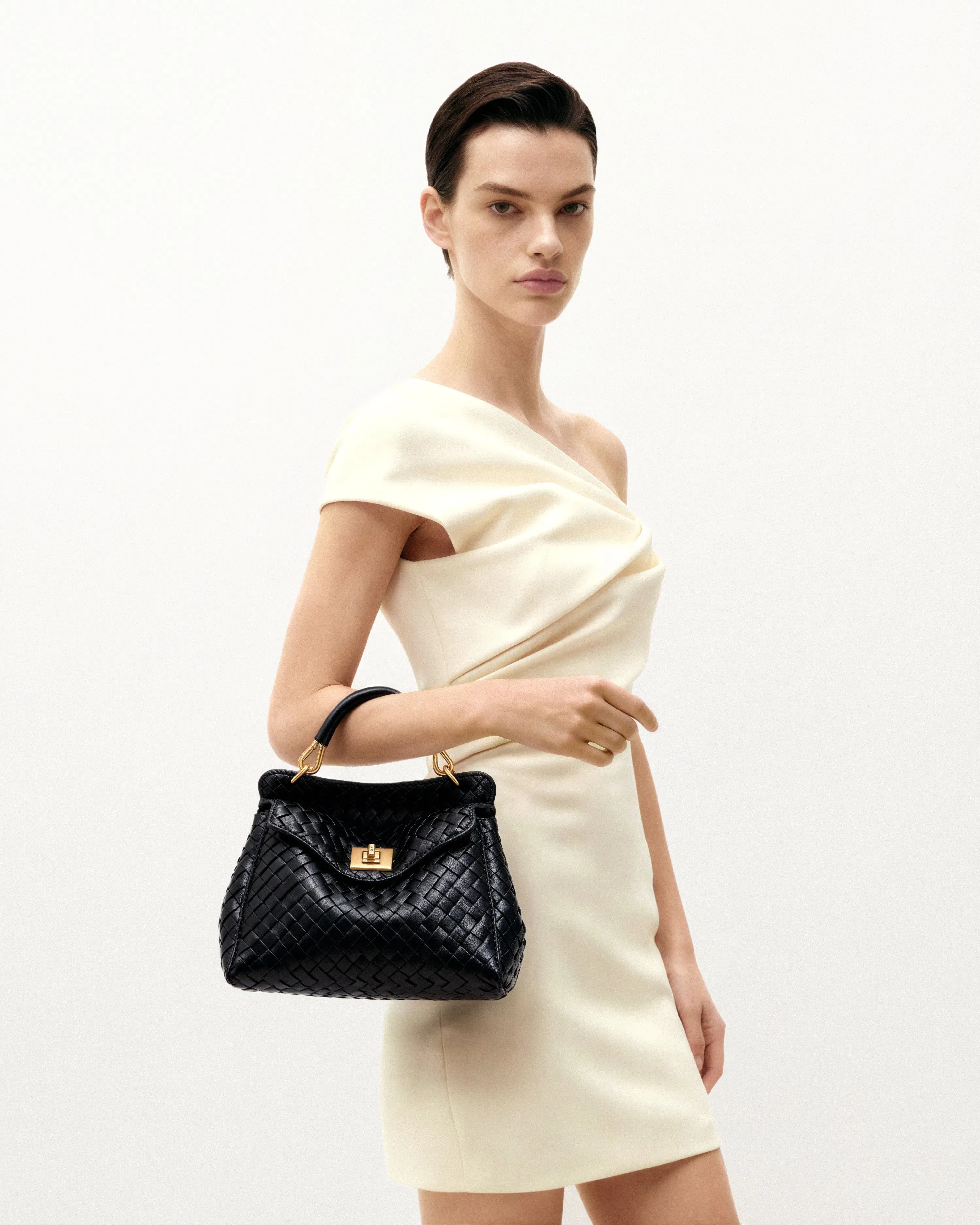 JW PEI Lucia Classic Top Handle Woven Bag Black