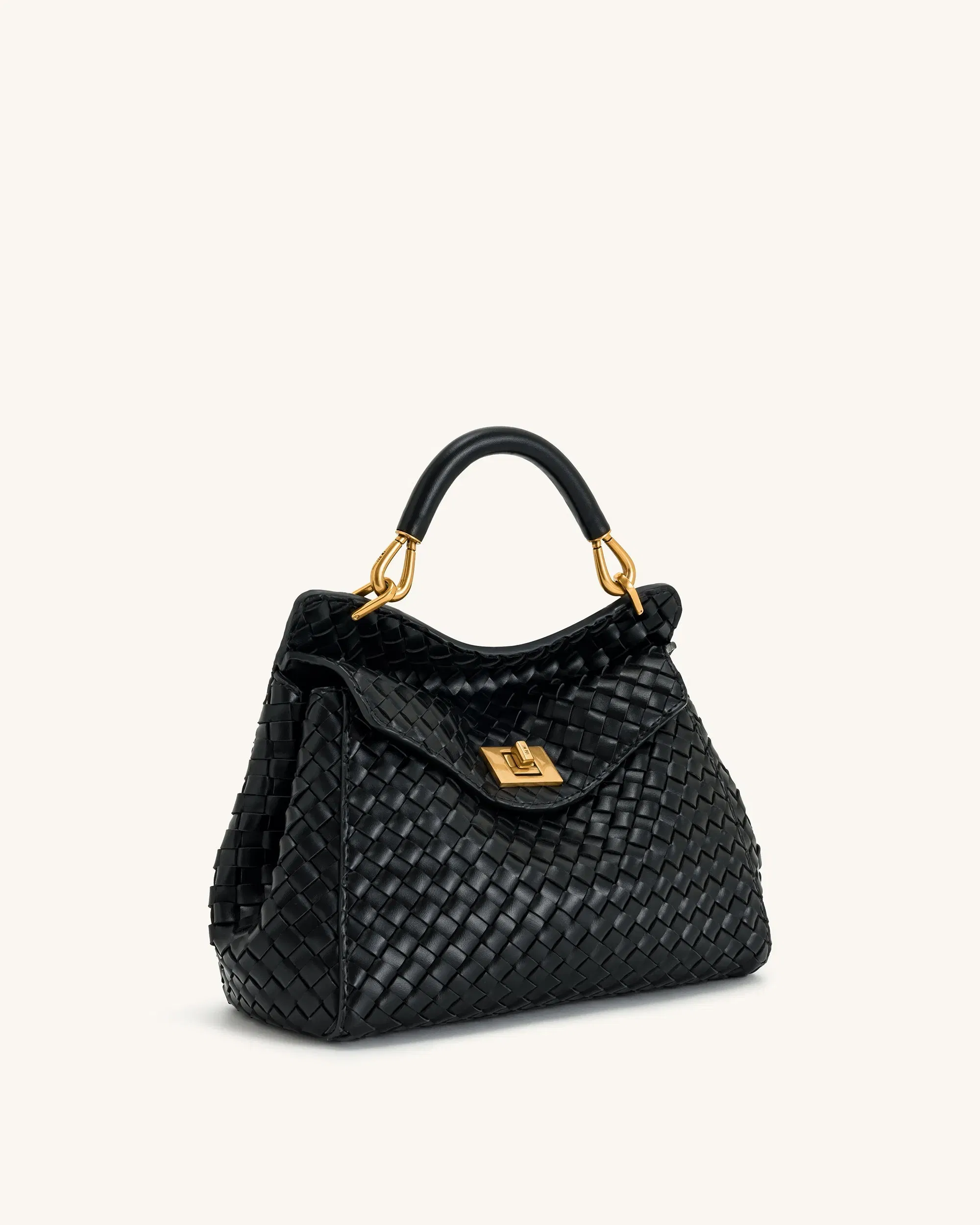JW PEI Lucia Classic Top Handle Woven Bag Black