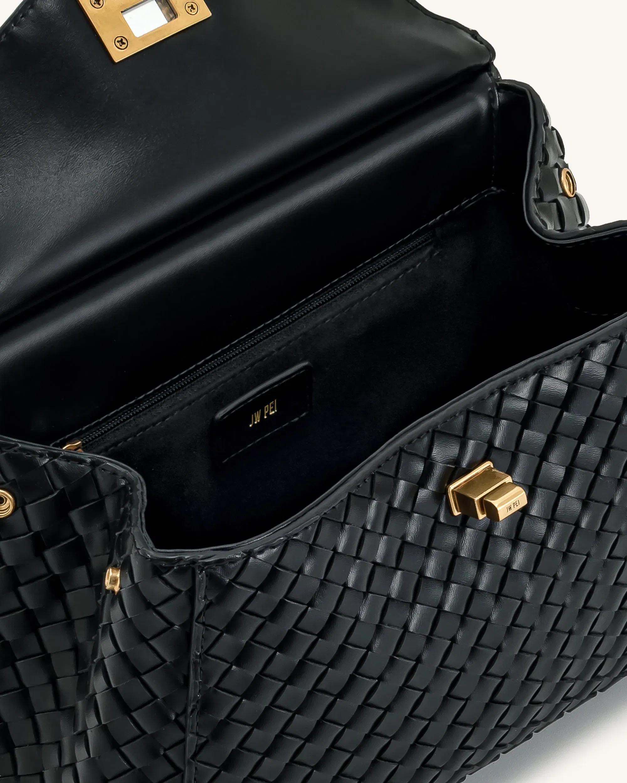 JW PEI Lucia Classic Top Handle Woven Bag Black