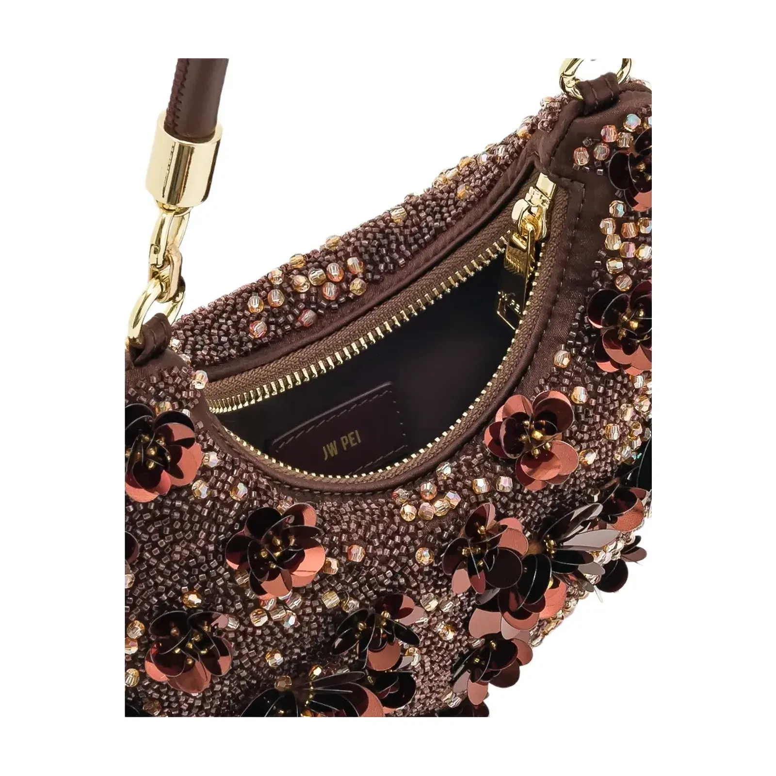 JW PEI Livia Beaded Floral Hobo Bag Brown