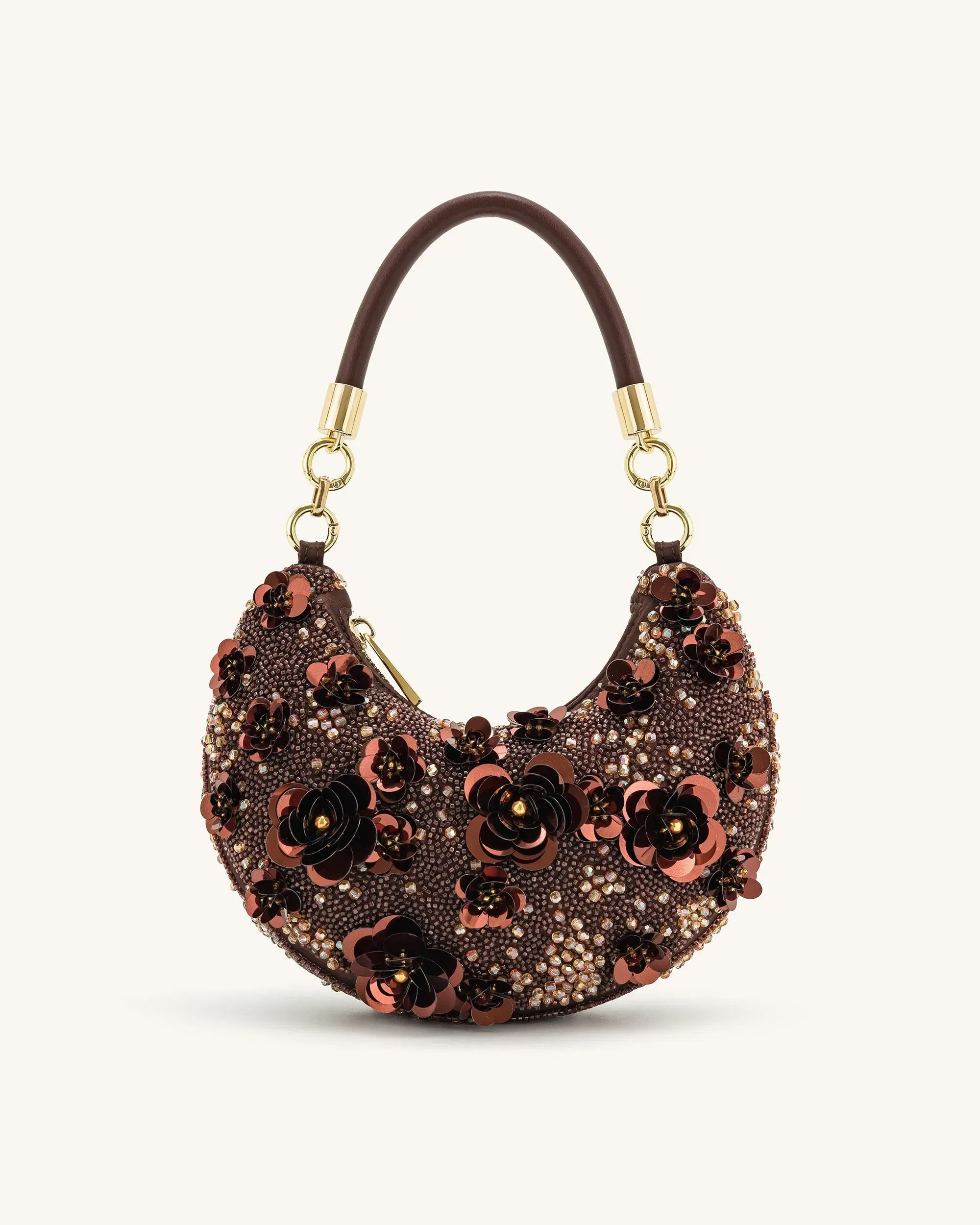JW PEI Livia Beaded Floral Hobo Bag Brown