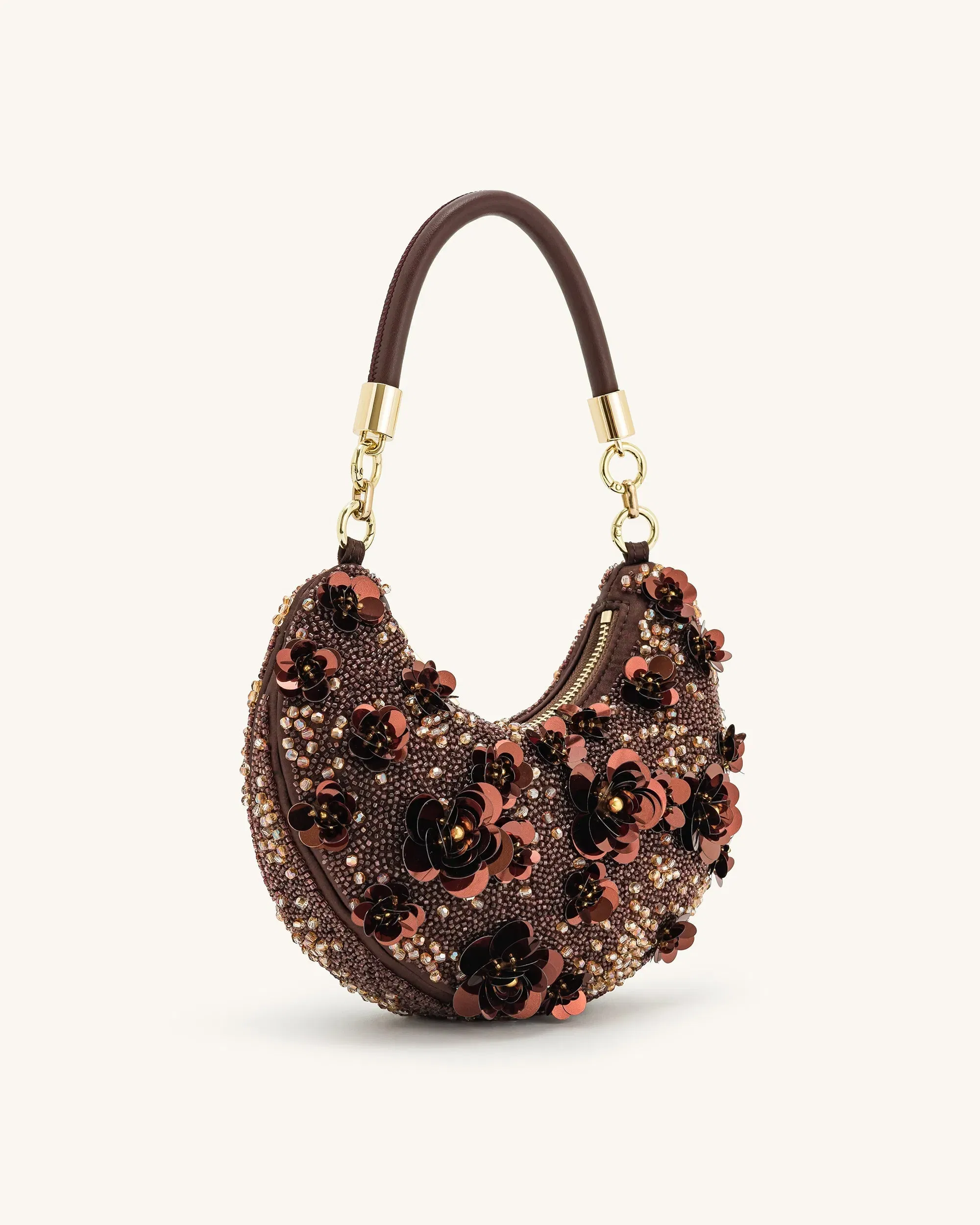 JW PEI Livia Beaded Floral Hobo Bag Brown