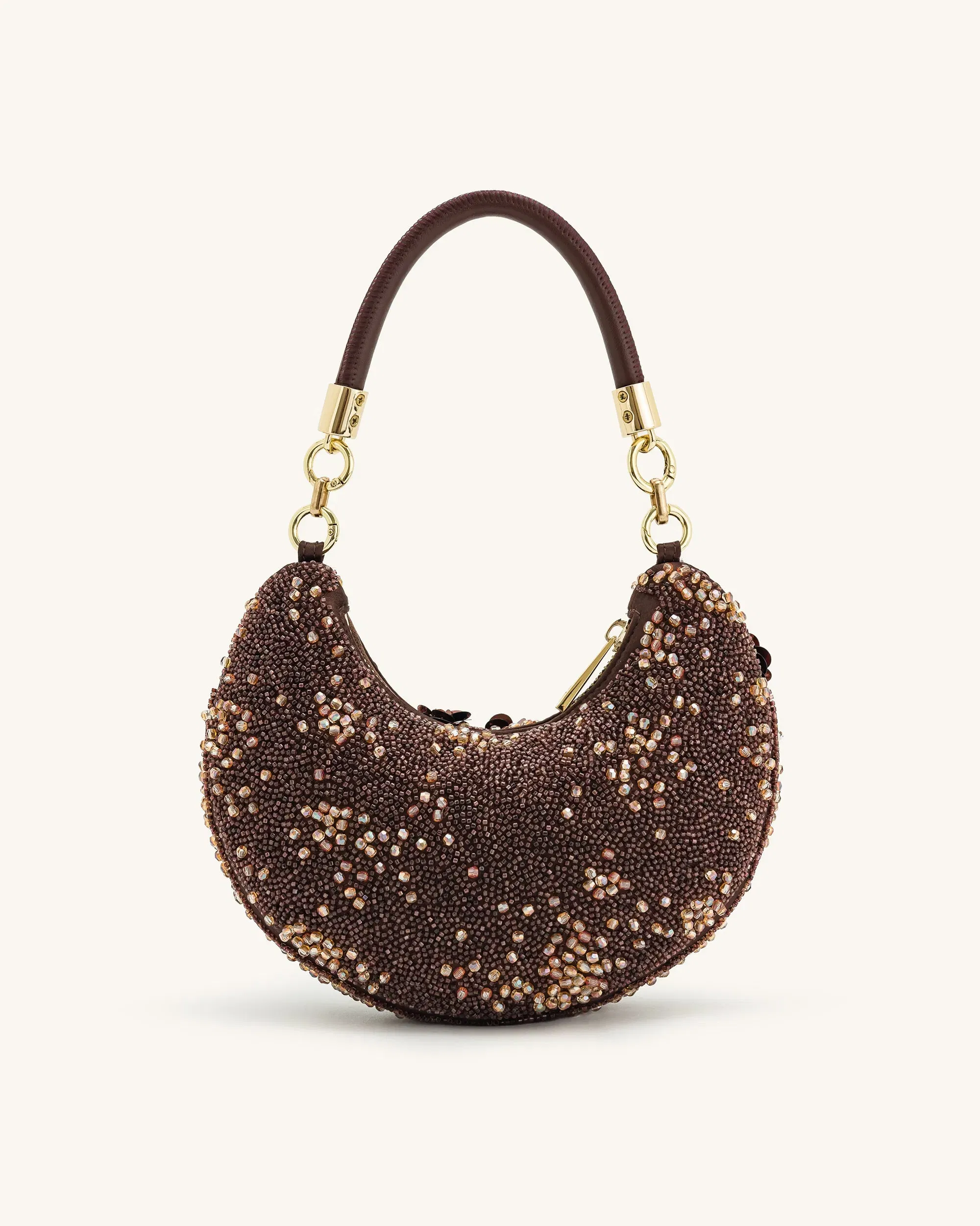 JW PEI Livia Beaded Floral Hobo Bag Brown