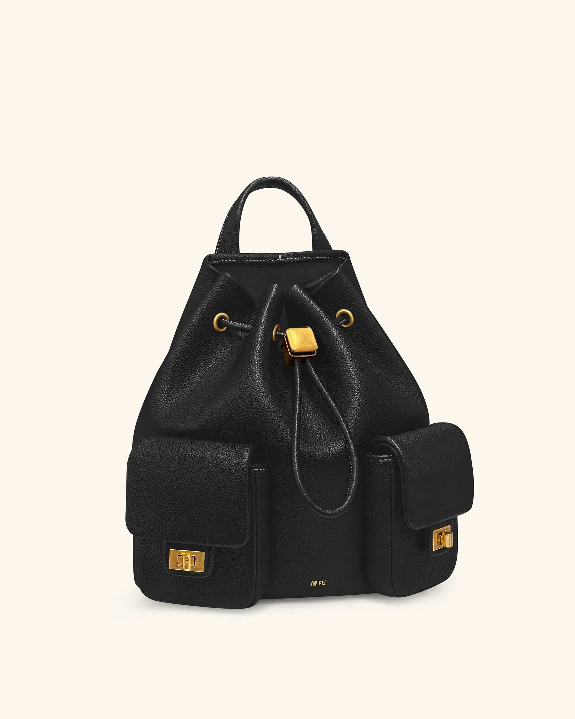 JW PEI Avery Pebbled Drawstring Utility Backpack – Black