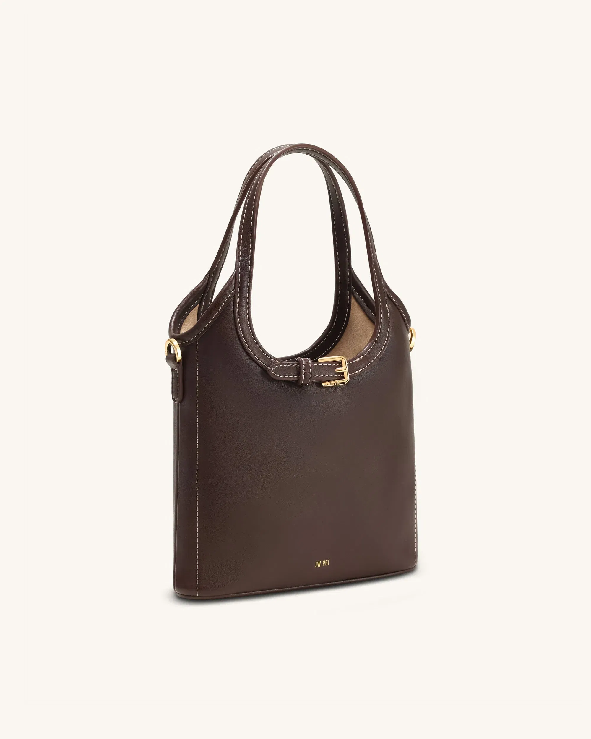 JW PEI Brooke Mini Belted Embellished Top Handle Bag Dark Brown