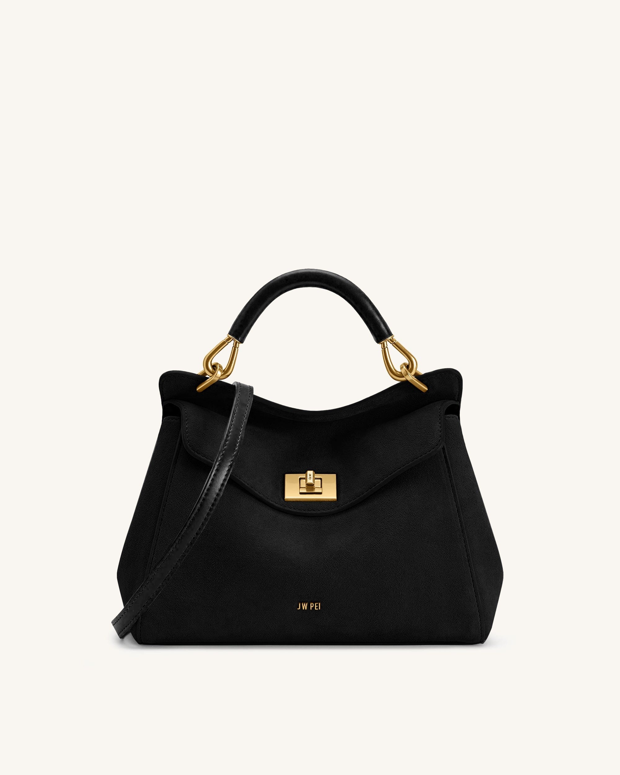 JW PEI Lucia Classic Faux Suede Top Handle Bag Black