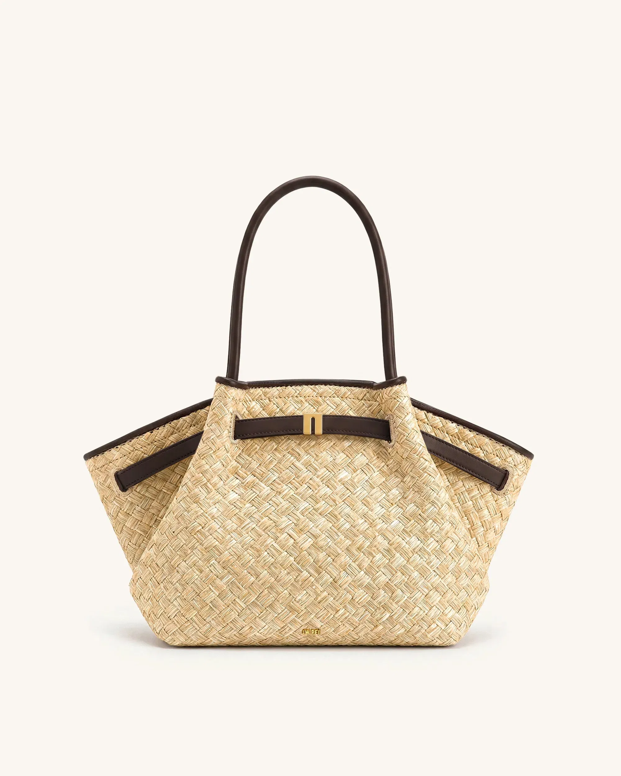 JW PEI Hana Medium Faux Straw Tote Bag Brown