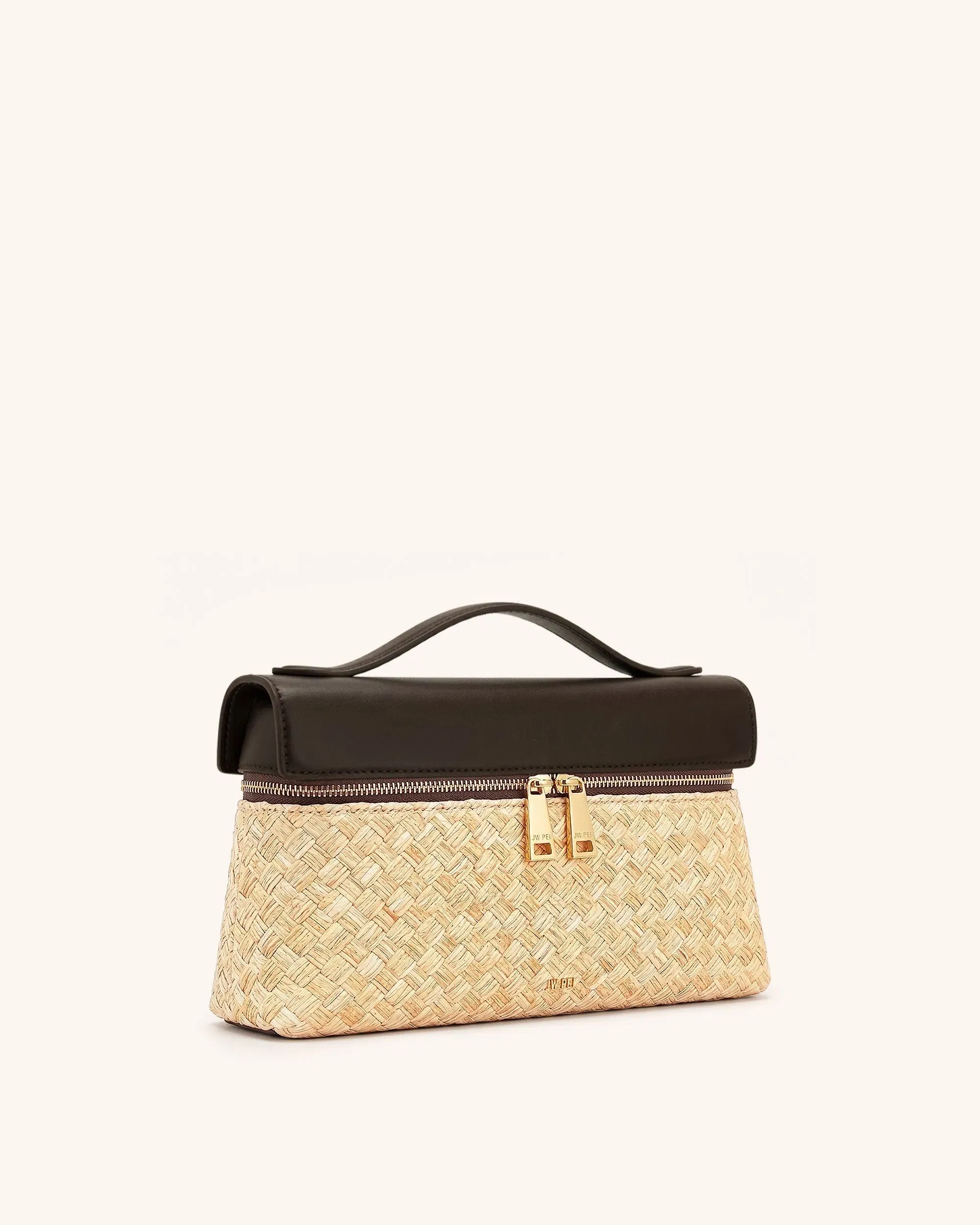 JW PEI Thea Faux Straw Top Handle Bag Brown