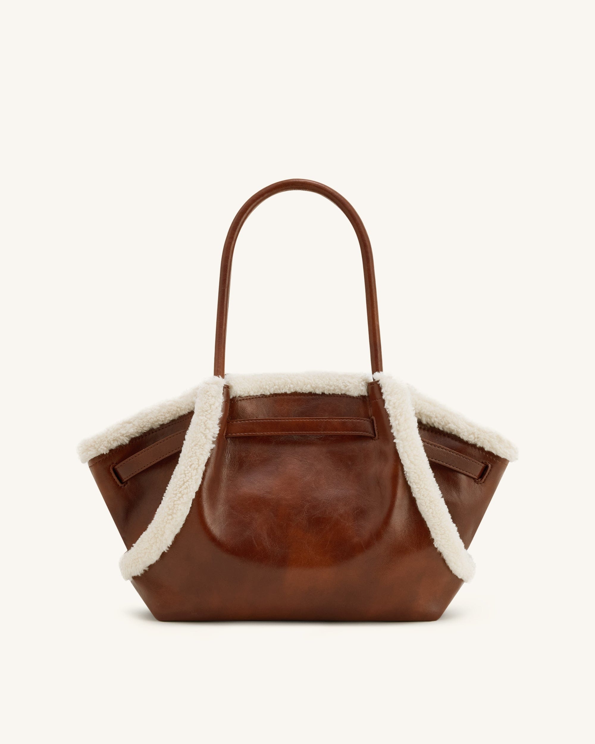 JW PEI Hana Medium Faux Shearling Trim Tote Bag Brown