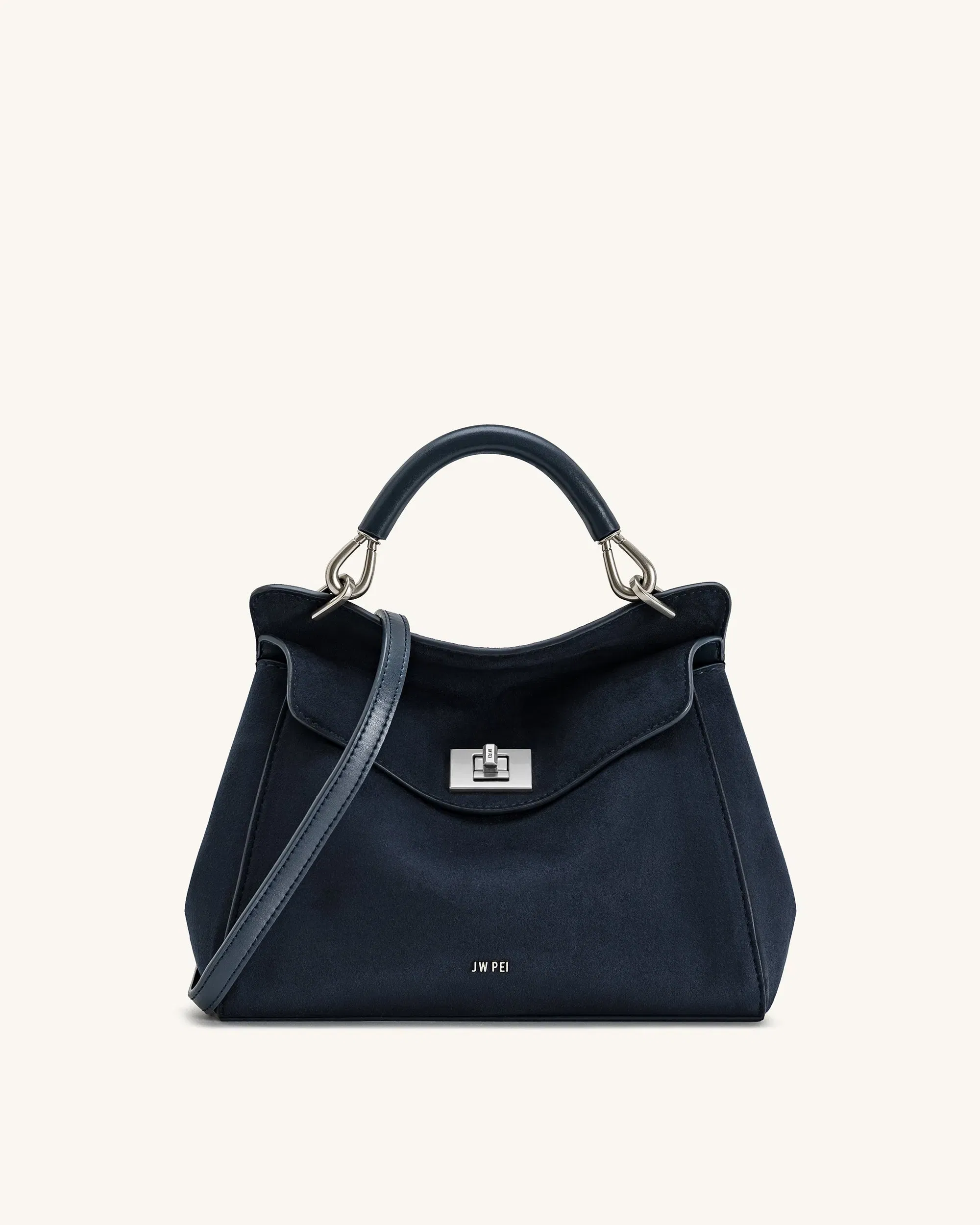 JW PEI Lucia Classic Faux Suede Top Handle Bag Navy Blue
