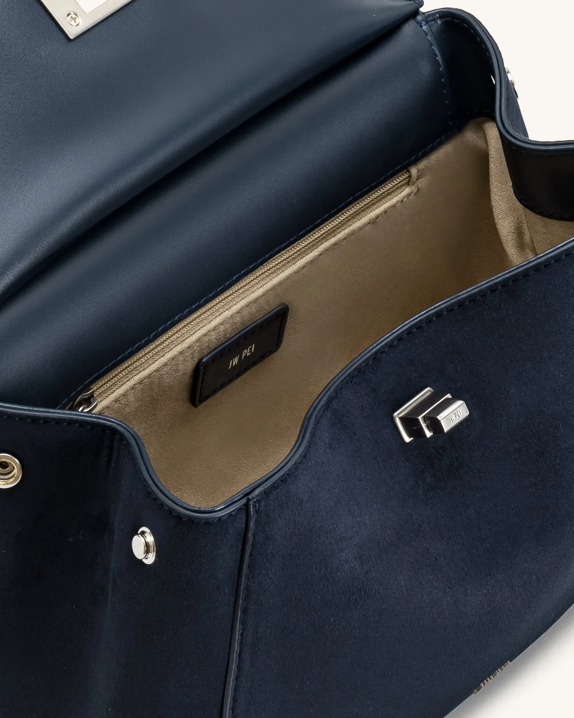 JW PEI Lucia Classic Faux Suede Top Handle Bag Navy Blue