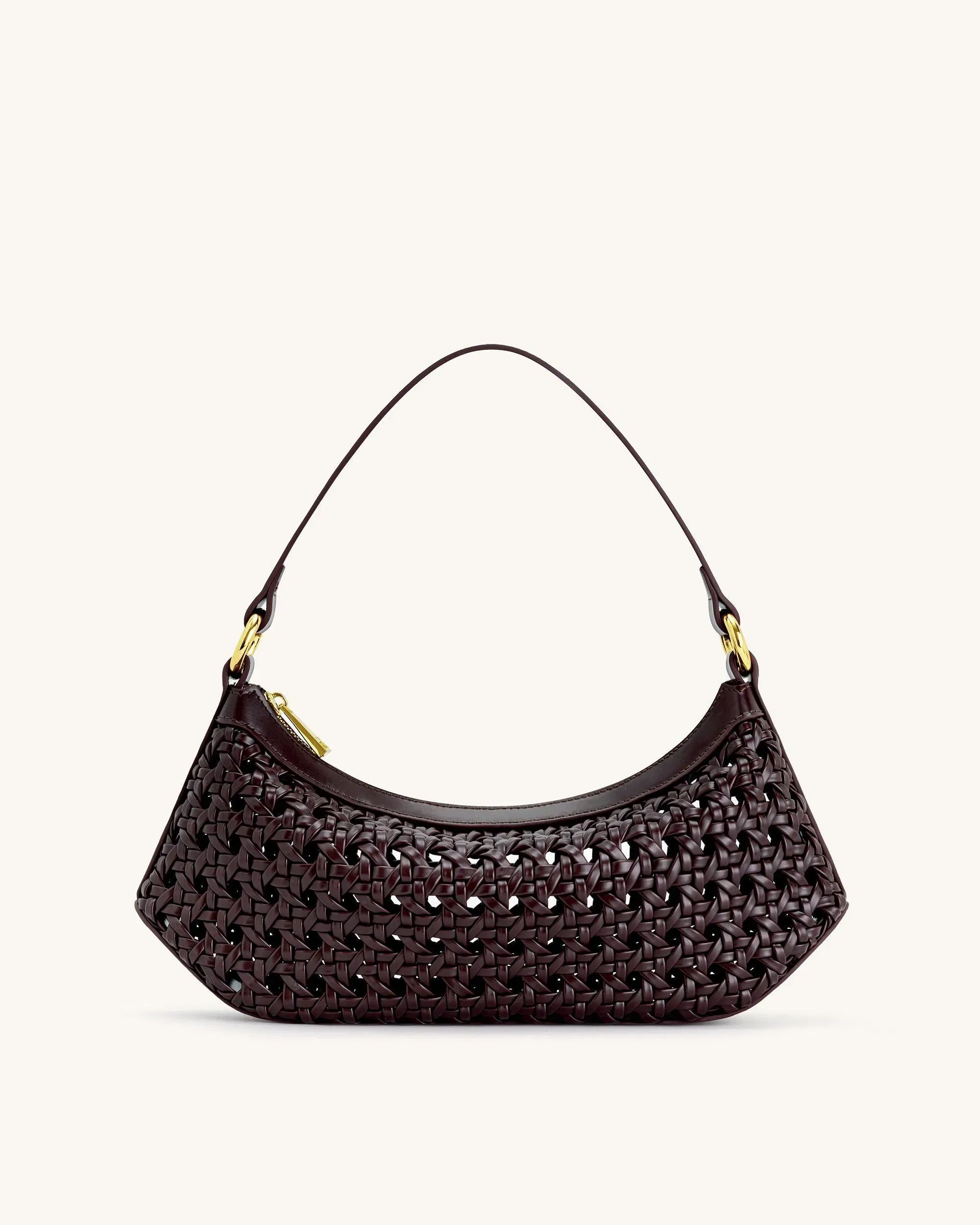 JW PEI Lily Faux Bamboo Woven Shoulder Bag Deep Claret