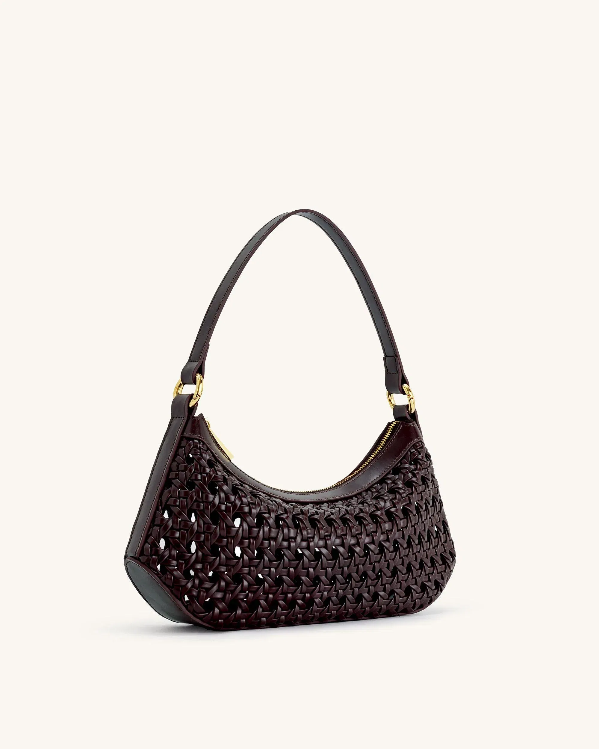 JW PEI Lily Faux Bamboo Woven Shoulder Bag Deep Claret