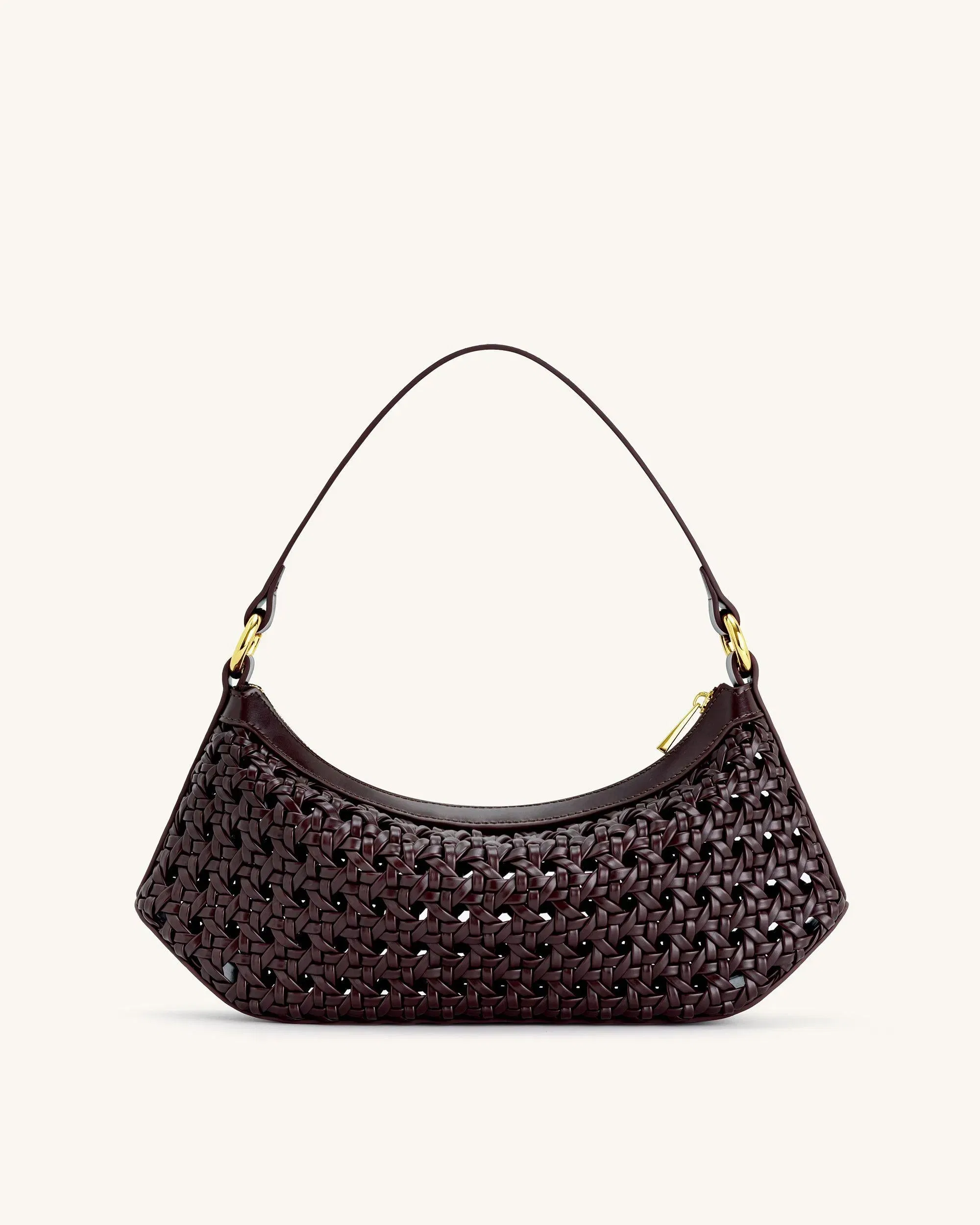 JW PEI Lily Faux Bamboo Woven Shoulder Bag Deep Claret