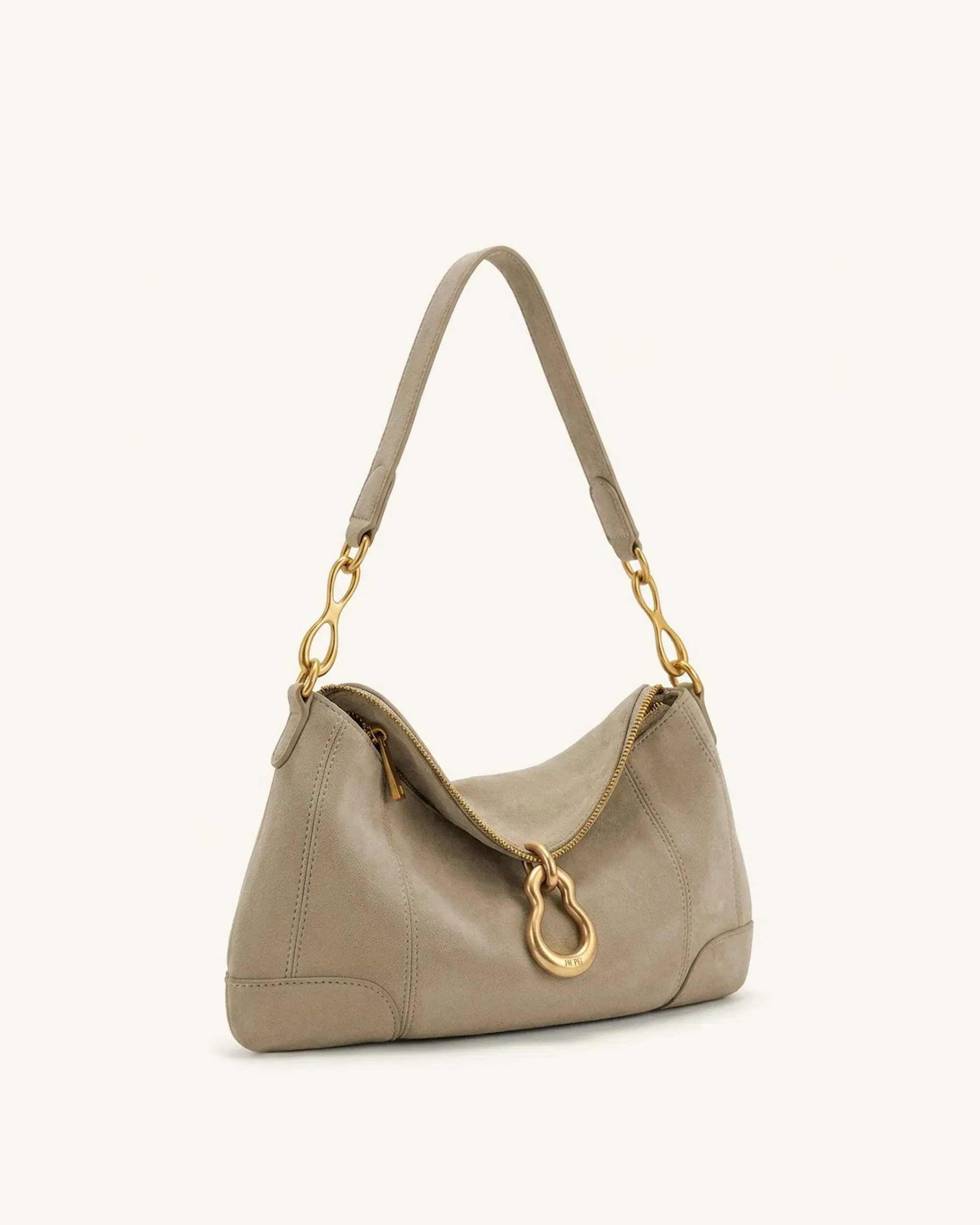JW PEI Jayla Faux Suede Metal Pendant Embellished Shoulder Bag Grey