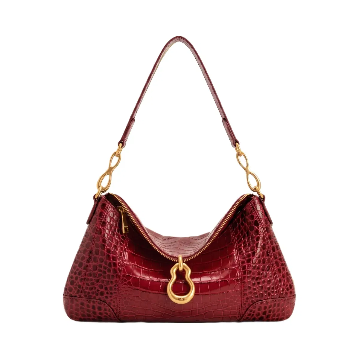JW PEI Jayla Metal Pendant Embellished Shoulder Bag Red Croc