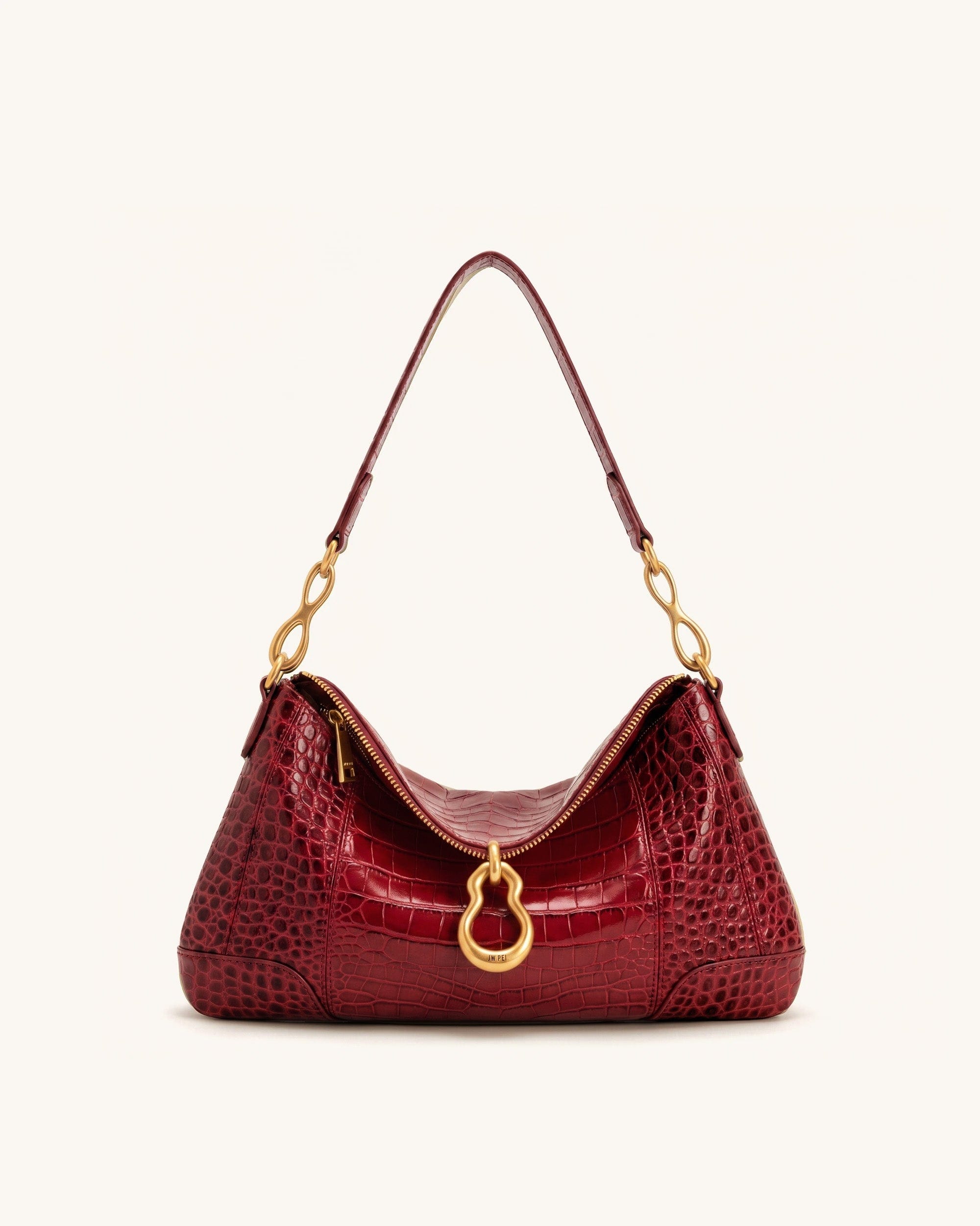 JW PEI Jayla Metal Pendant Embellished Shoulder Bag Red Croc