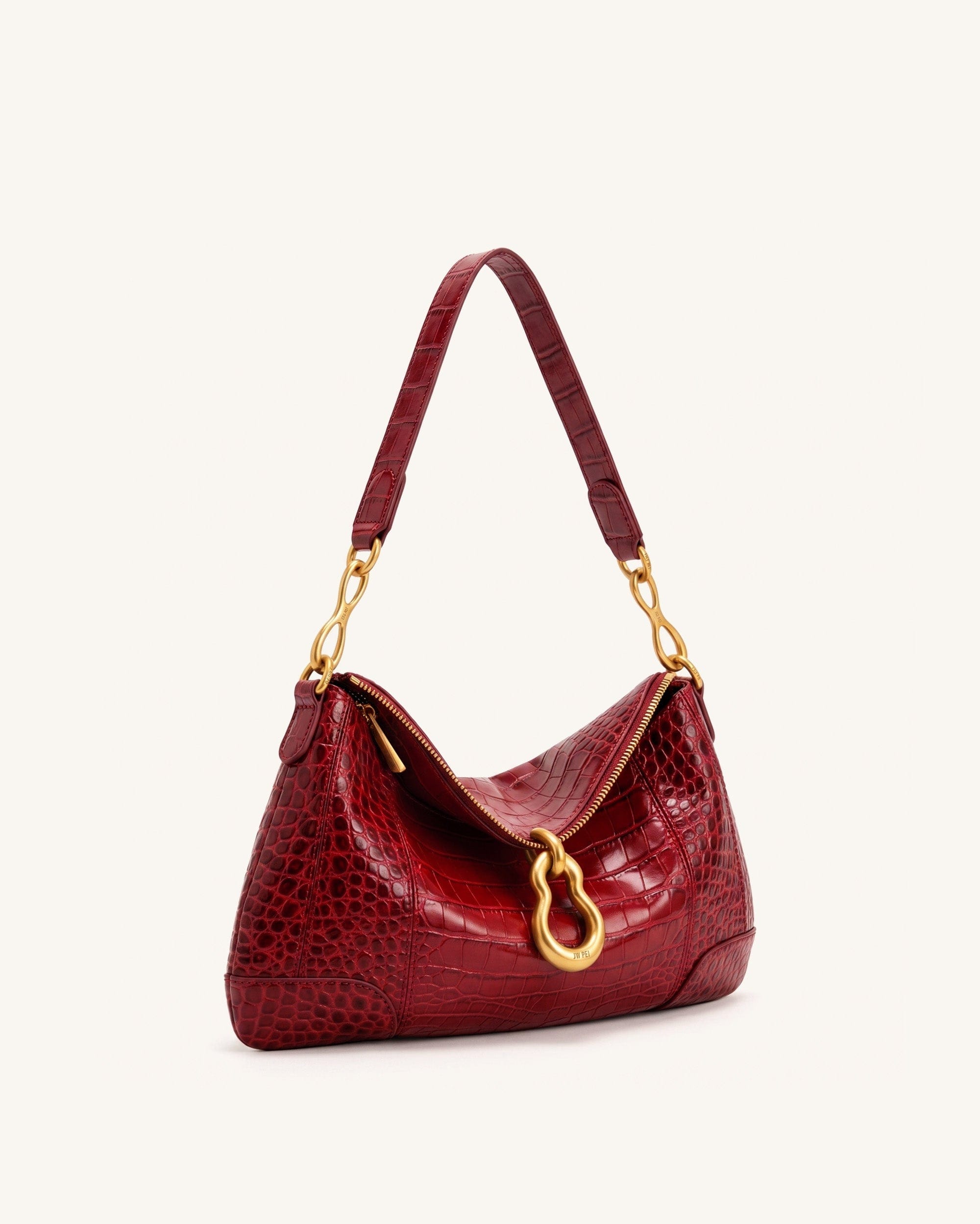JW PEI Jayla Metal Pendant Embellished Shoulder Bag Red Croc