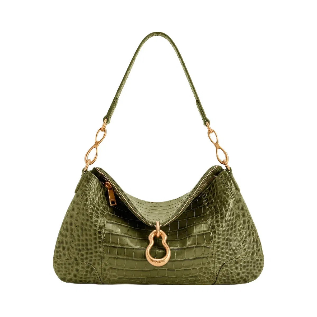 JW PEI Jayla Metal Pendant Embellished Shoulder Bag Green Croc