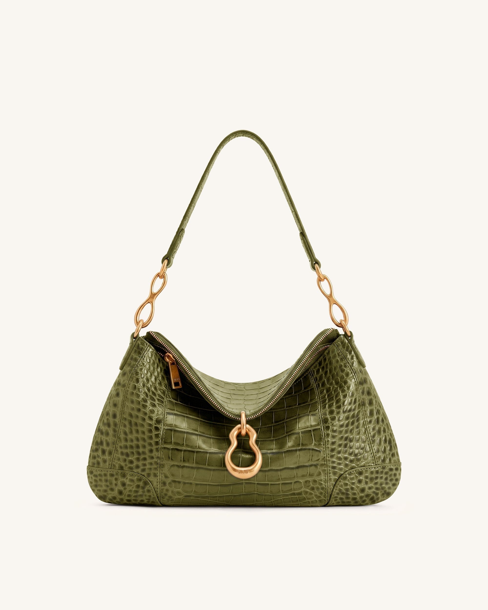 JW PEI Jayla Metal Pendant Embellished Shoulder Bag Green Croc