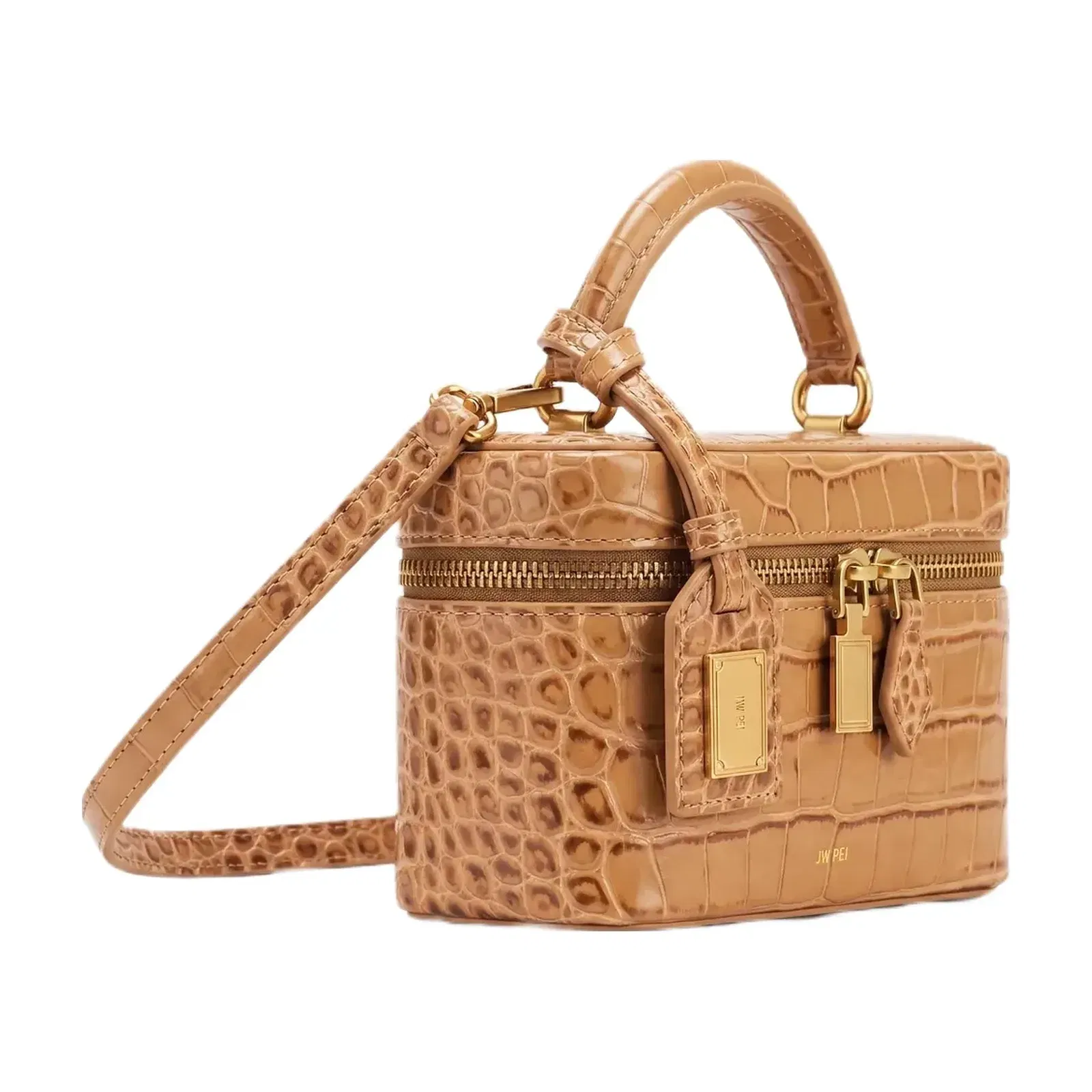 JW PEI Cleo Box Shape Top Handle Bag Brown Croc