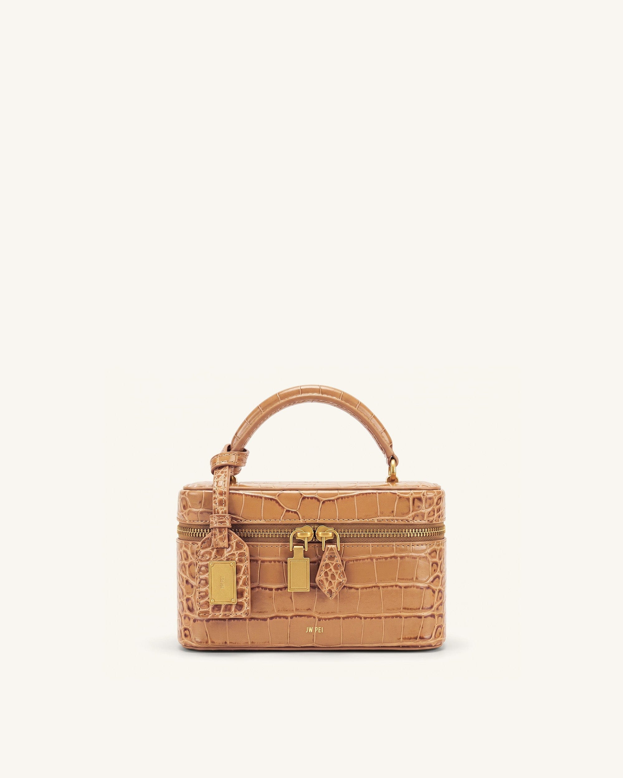 JW PEI Cleo Box Shape Top Handle Bag Brown Croc