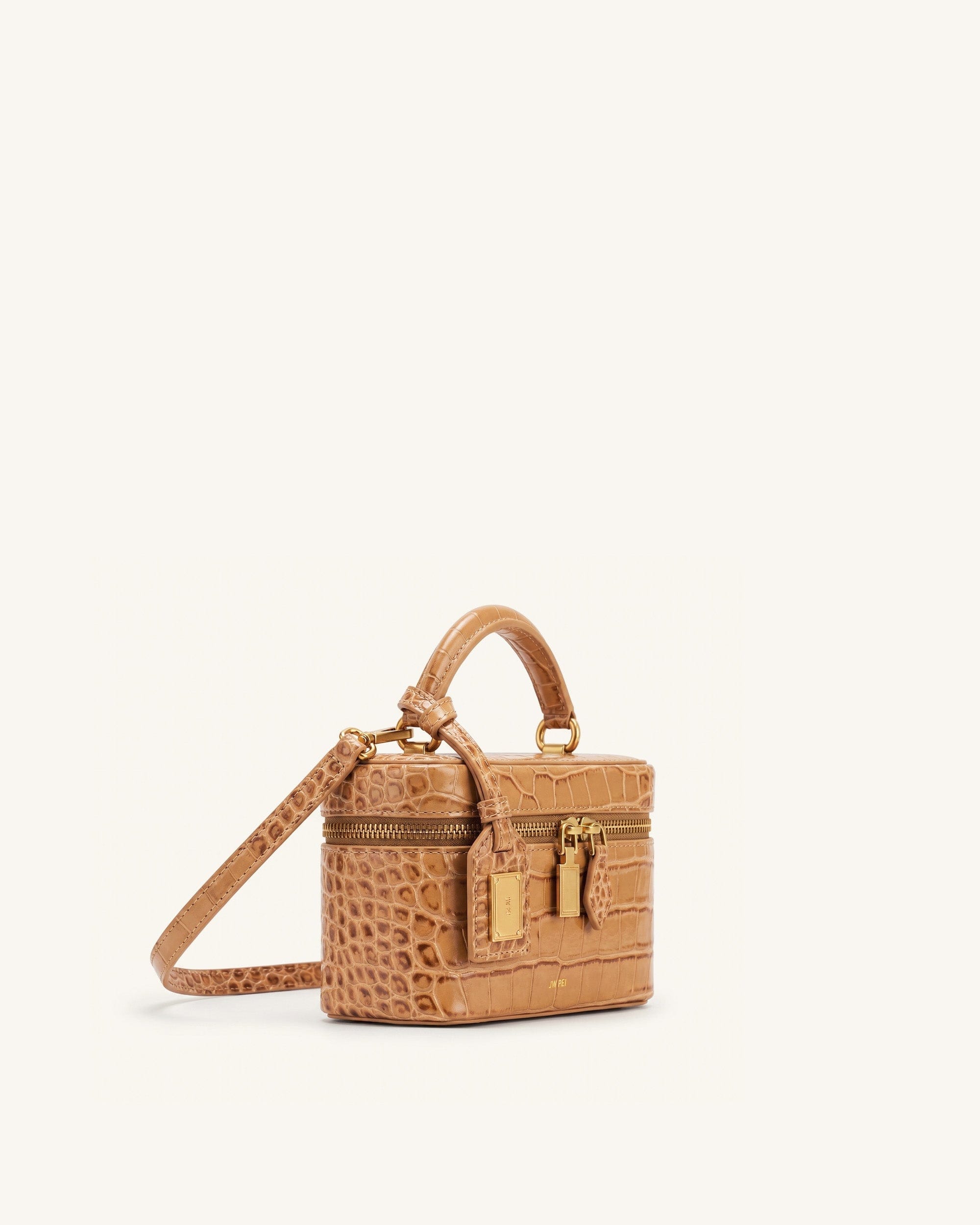 JW PEI Cleo Box Shape Top Handle Bag Brown Croc