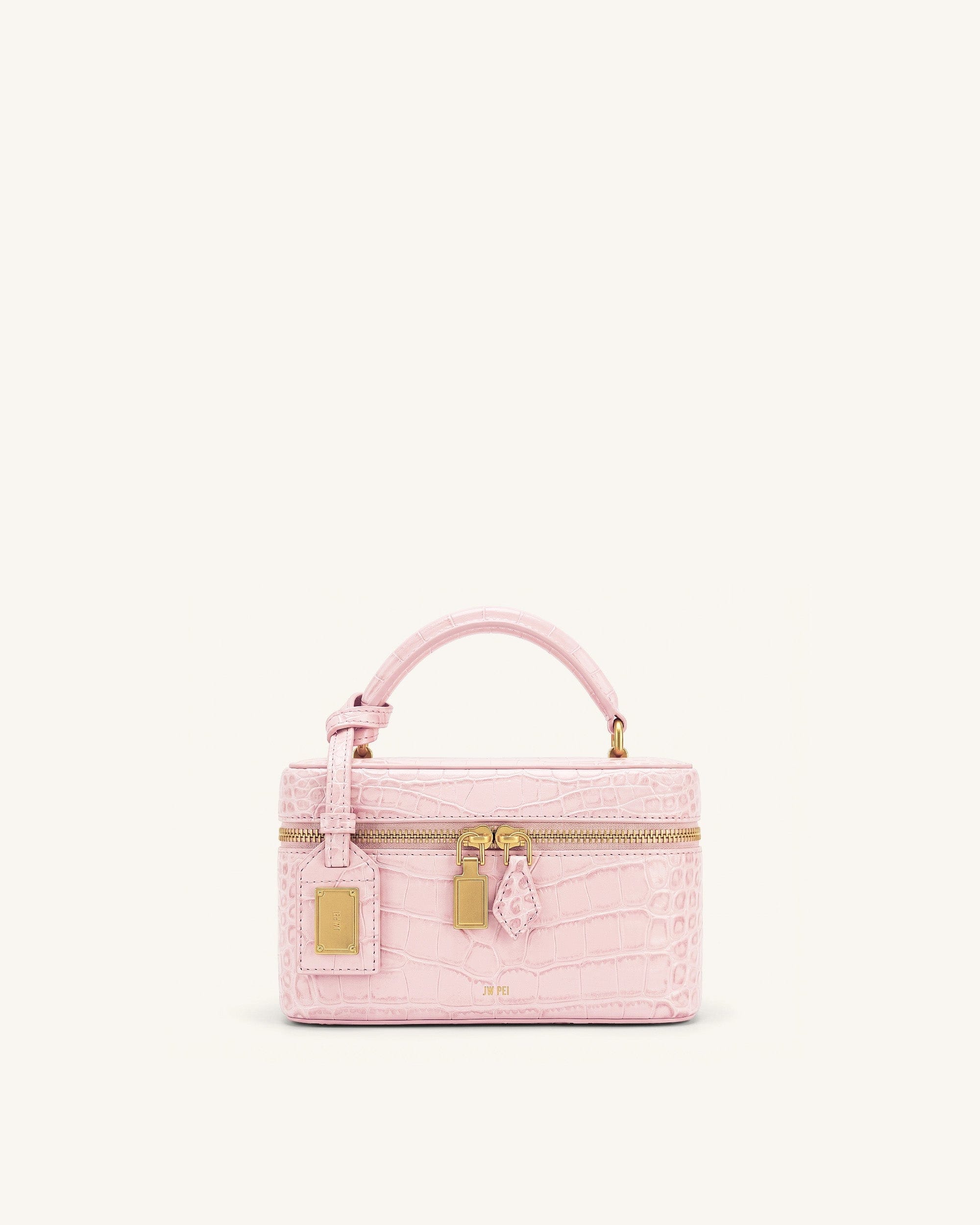 JW PEI Cleo Box Shape Top Handle Bag Light Pink Croc