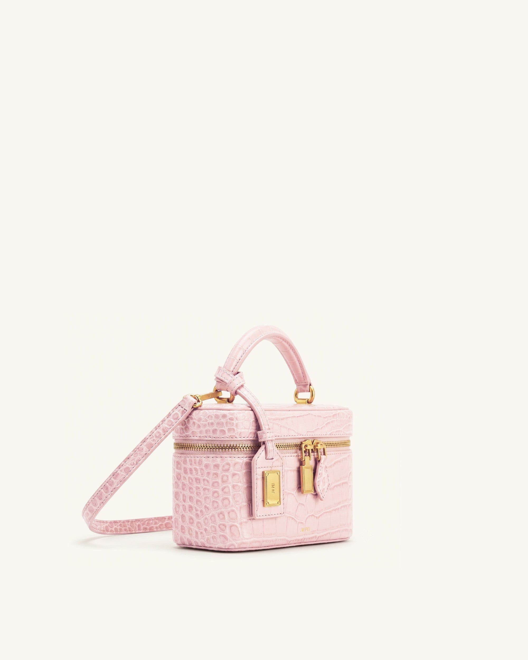 JW PEI Cleo Box Shape Top Handle Bag Light Pink Croc