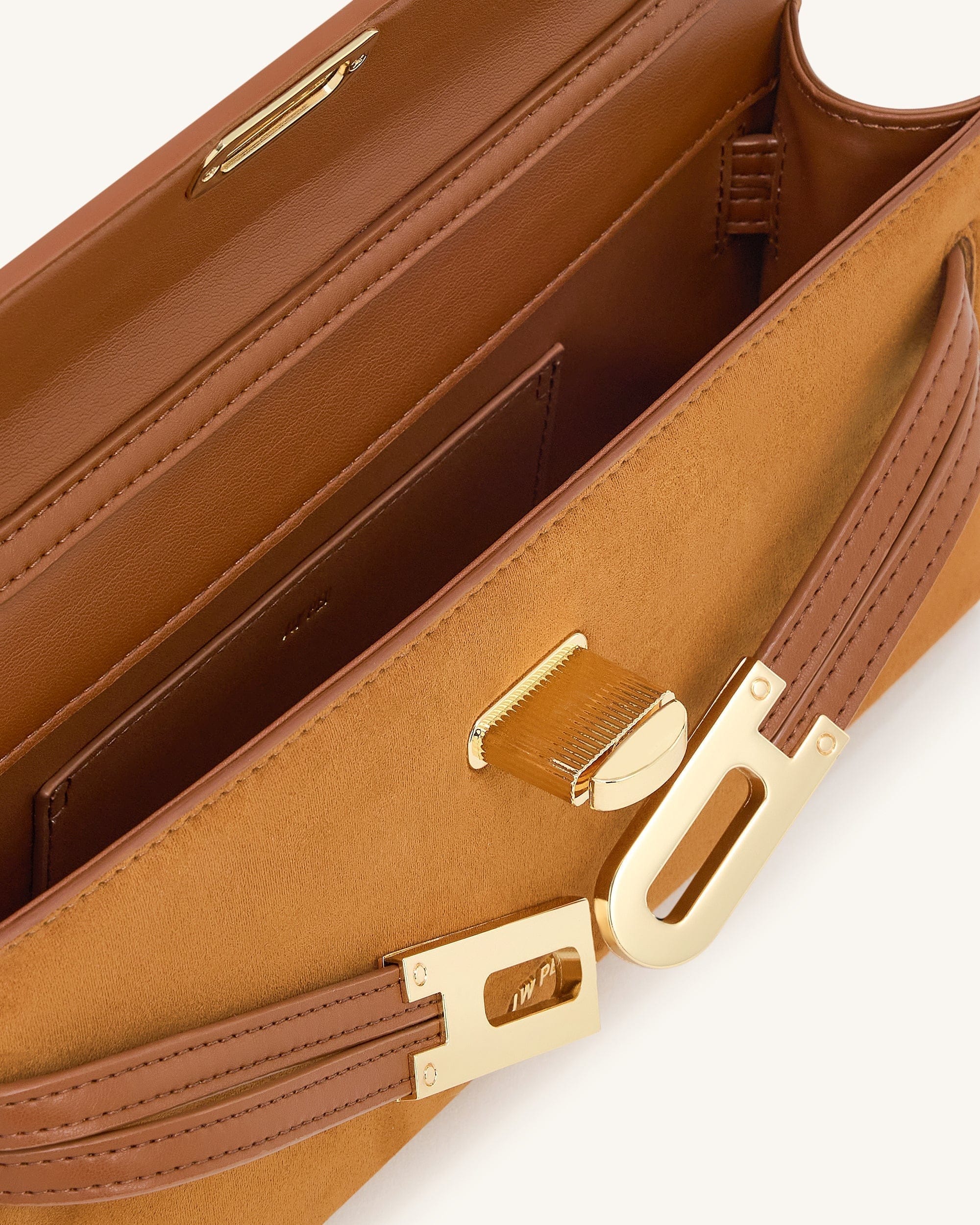 JW PEI Bria Faux Suede Structured Top Handle Bag Brown