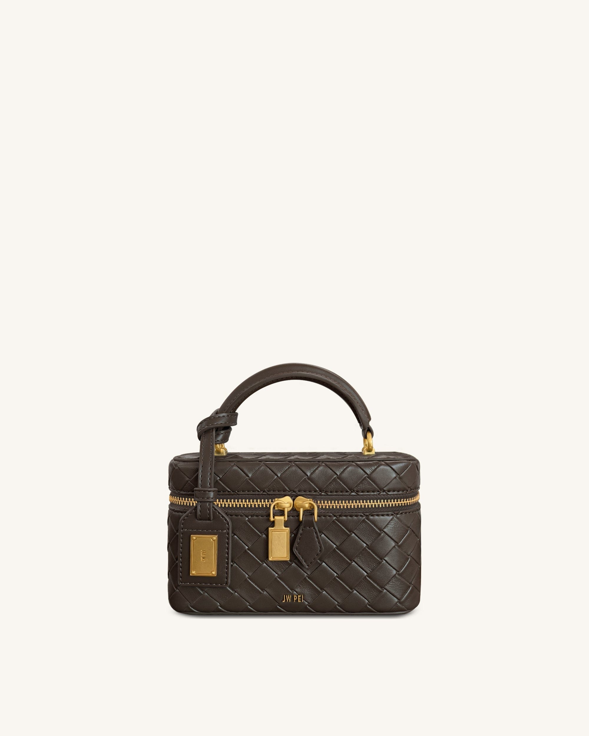 JW PEI Cleo Woven Texture Box Shape Top Handle Bag Dark Brown