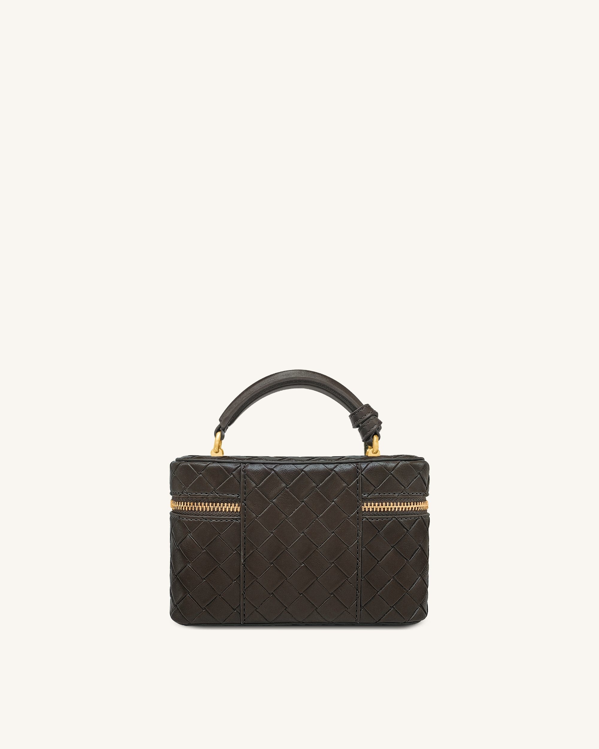JW PEI Cleo Woven Texture Box Shape Top Handle Bag Dark Brown