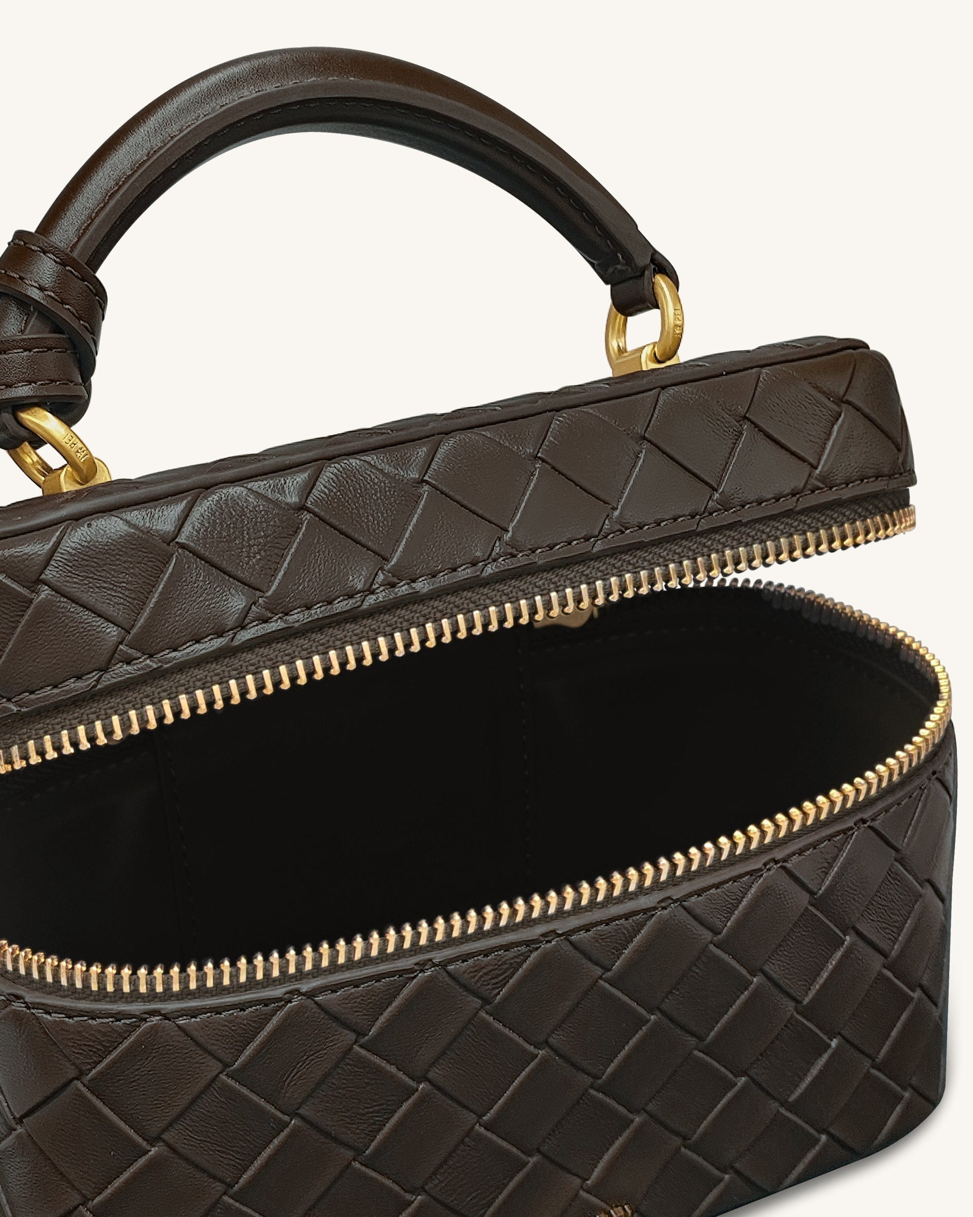 JW PEI Cleo Woven Texture Box Shape Top Handle Bag Dark Brown